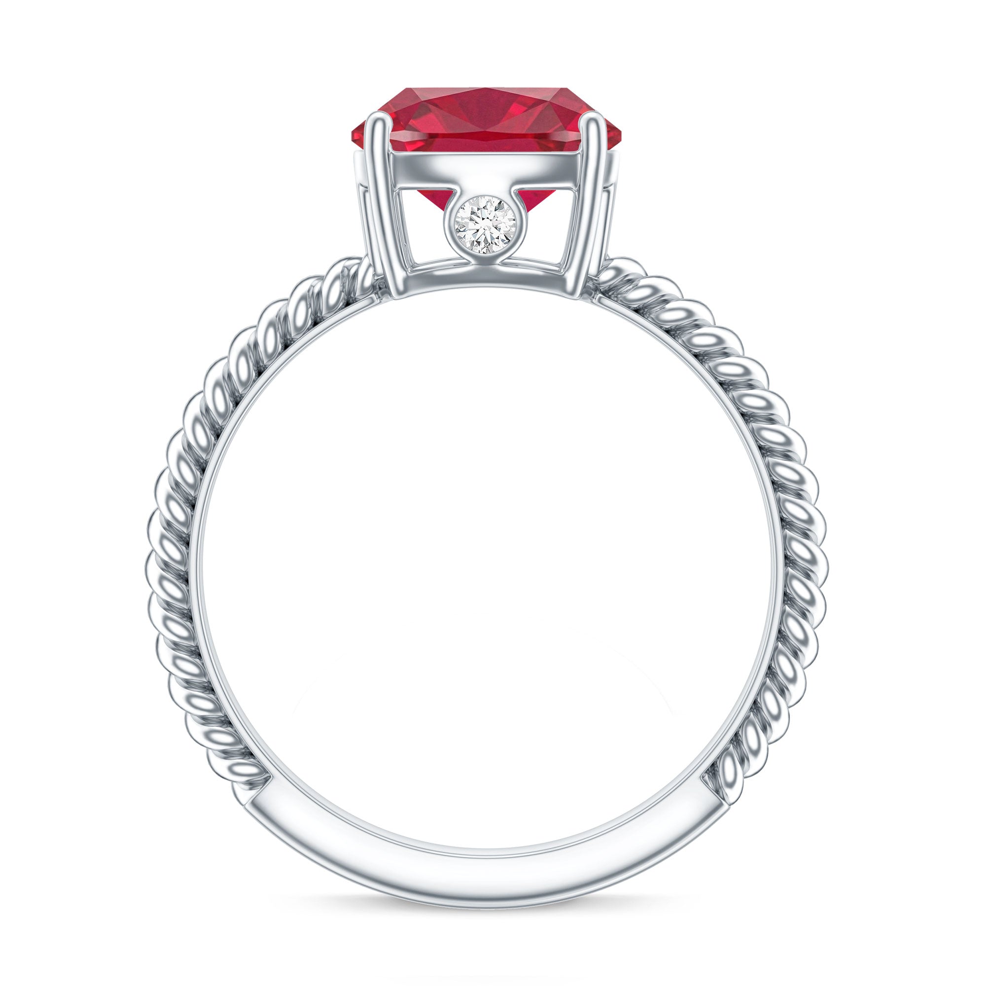 Certified 2 Carat Lab Grown Ruby Cushion Cut Engagement Ring with Surprise Diamond