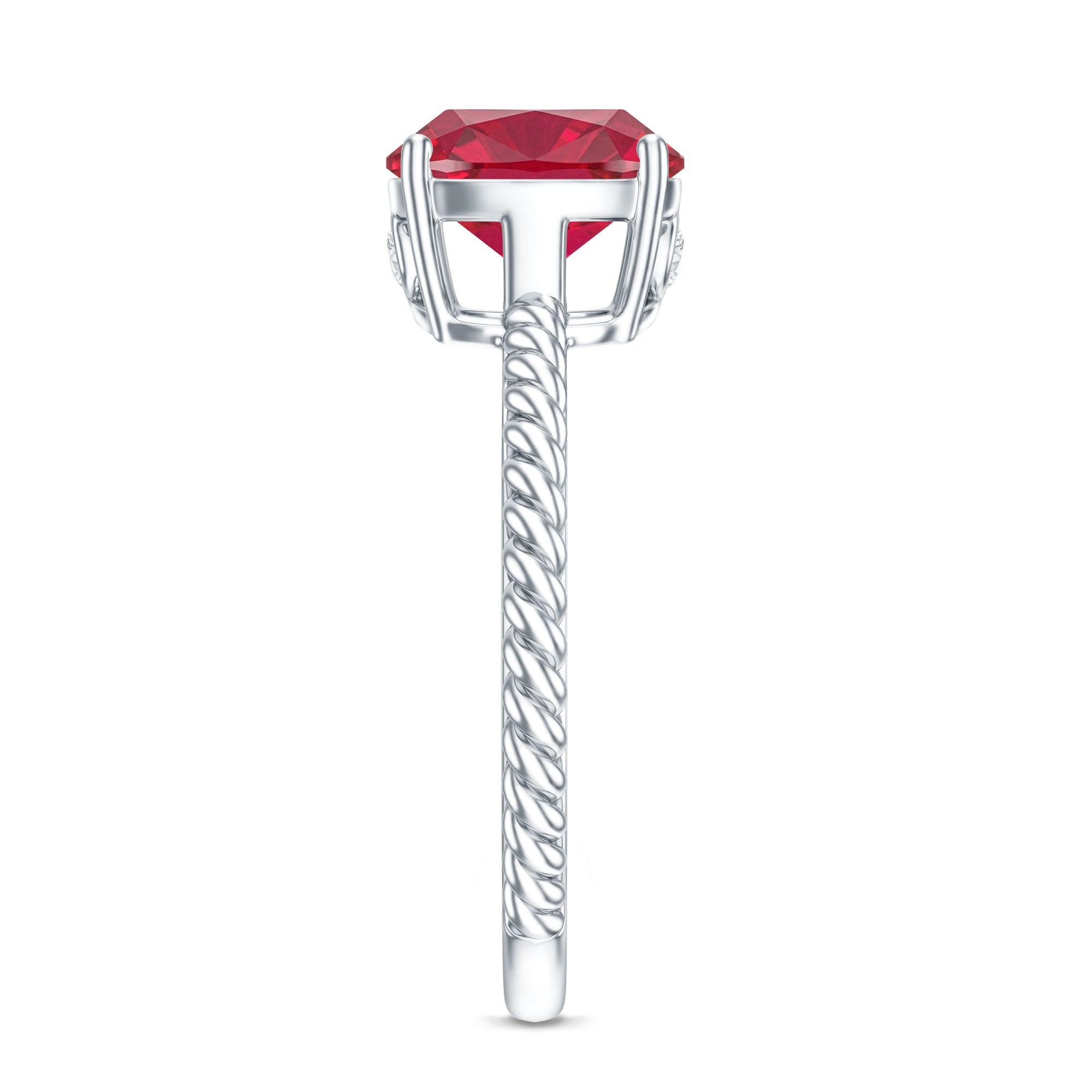 Certified 2 Carat Lab Grown Ruby Cushion Cut Engagement Ring with Surprise Diamond