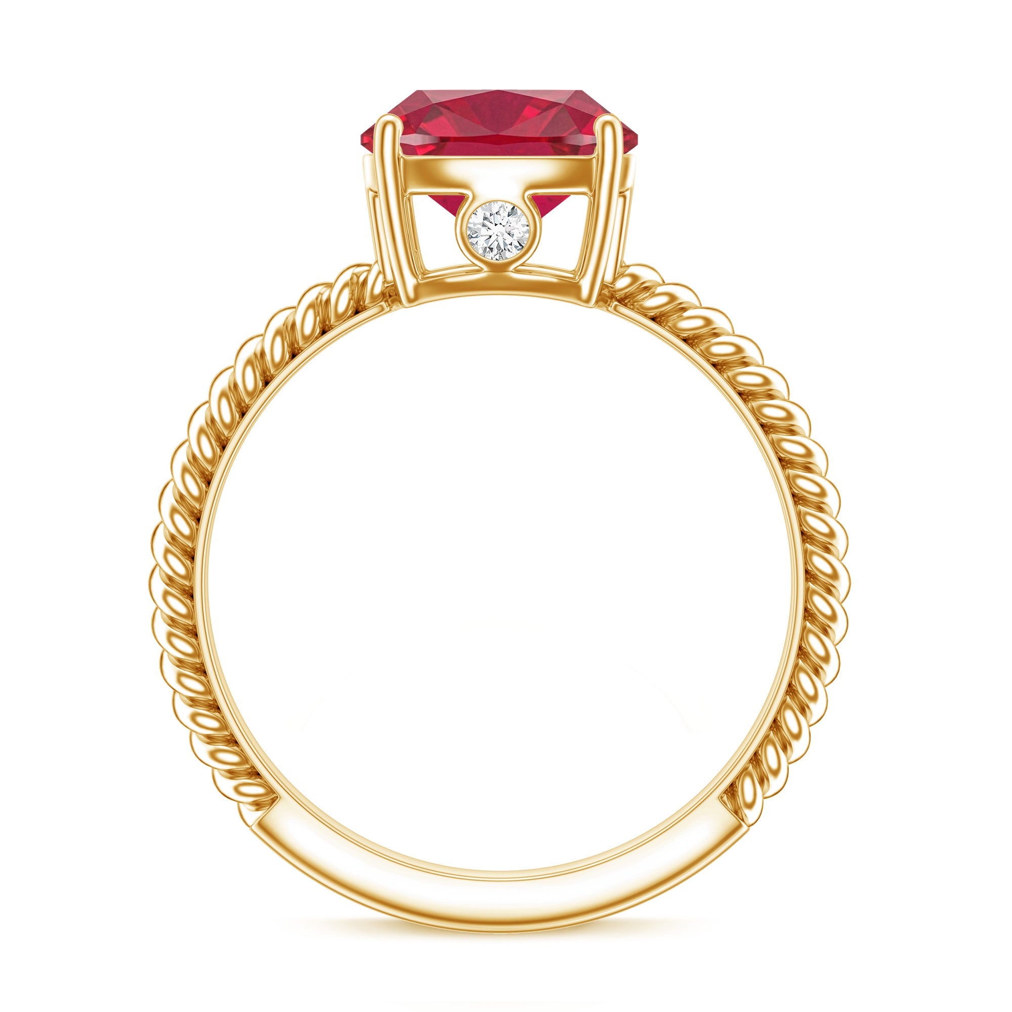 Certified 2 Carat Lab Grown Ruby Cushion Cut Engagement Ring with Surprise Diamond