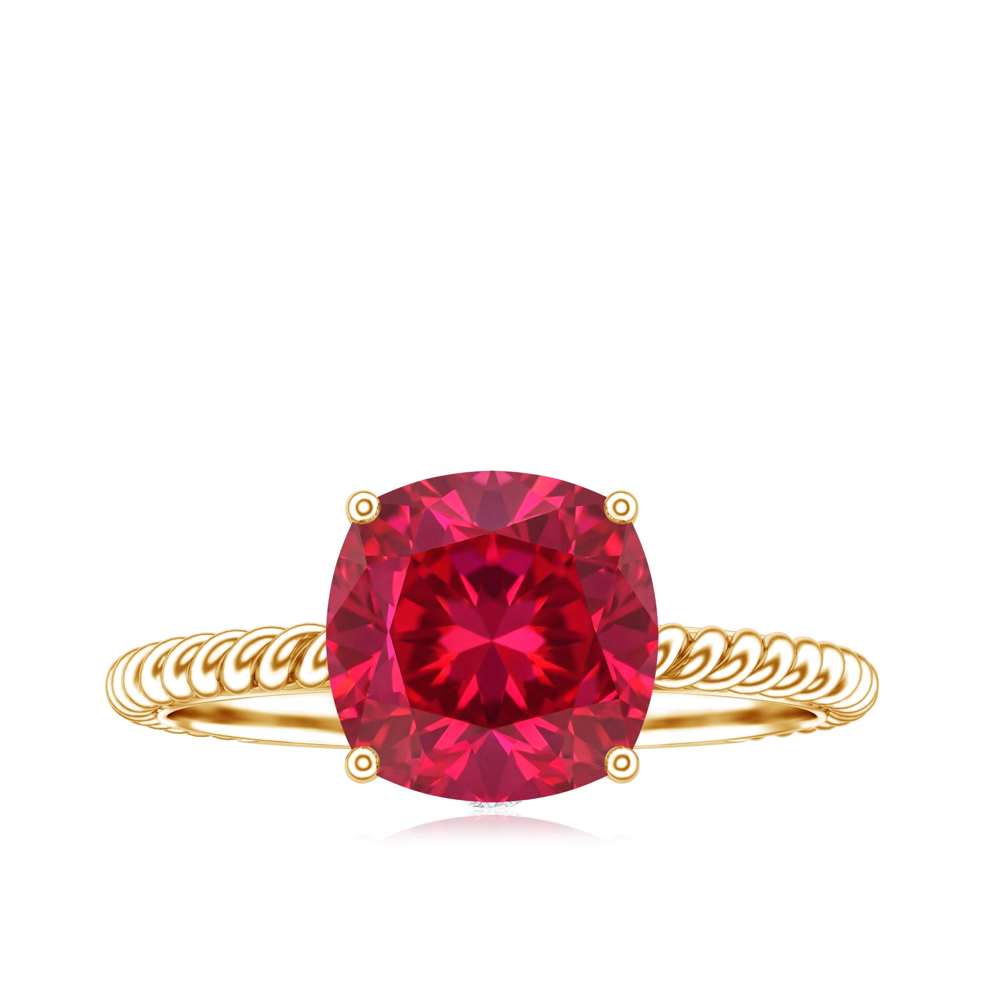 Certified 2 Carat Lab Grown Ruby Cushion Cut Engagement Ring with Surprise Diamond