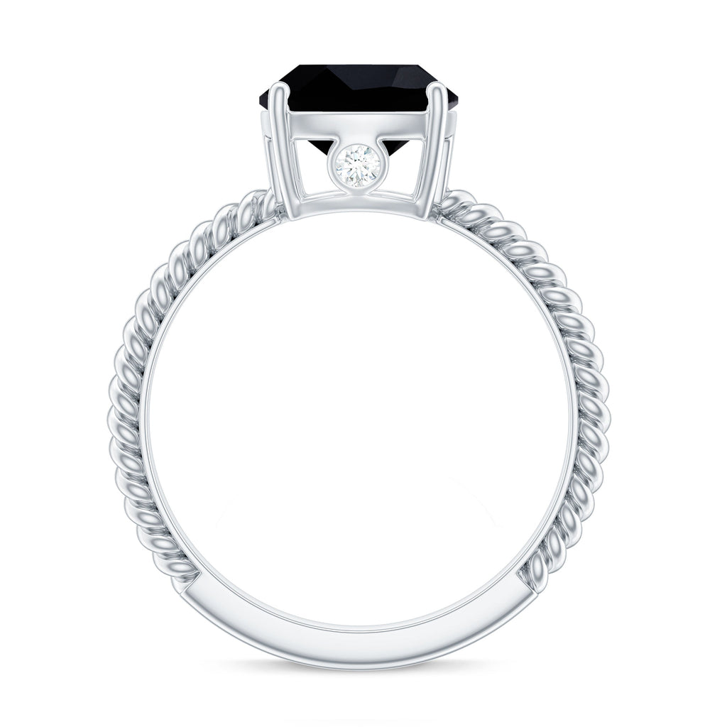 2.8 Carat Cushion Cut Lab Grown Black Diamond Engagement Ring with Surprise White Diamond