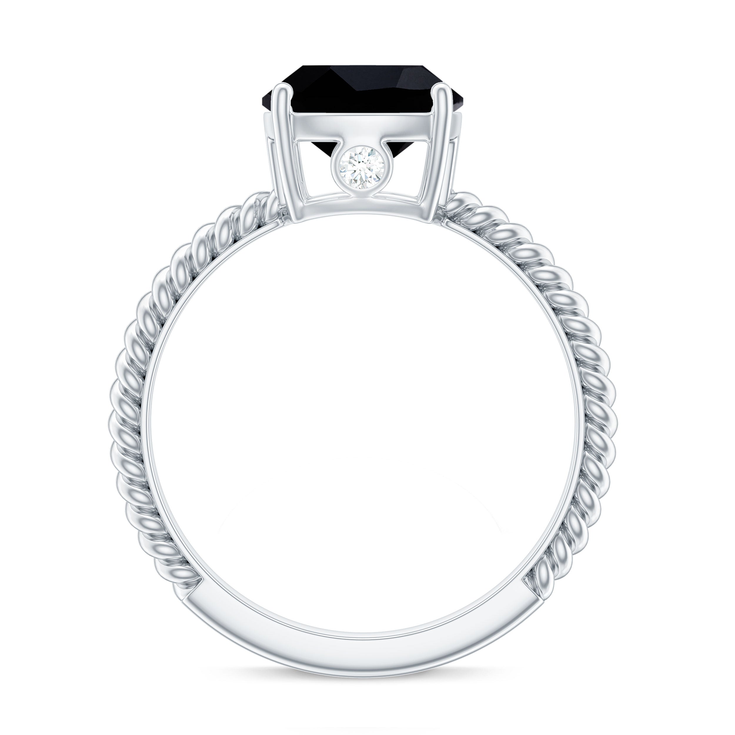 2.8 Carat Cushion Cut Lab Grown Black Diamond Engagement Ring with Surprise White Diamond