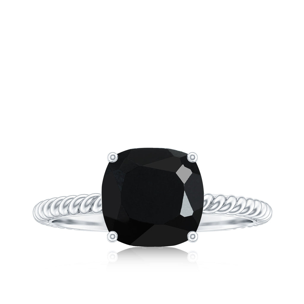 2.8 Carat Cushion Cut Lab Grown Black Diamond Engagement Ring with Surprise White Diamond