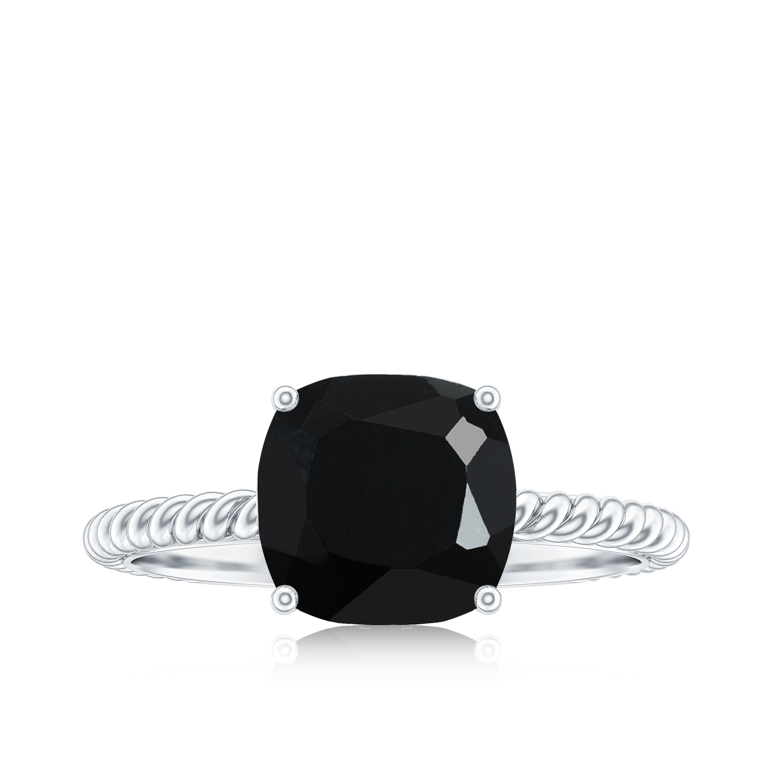 2.8 Carat Cushion Cut Lab Grown Black Diamond Engagement Ring with Surprise White Diamond