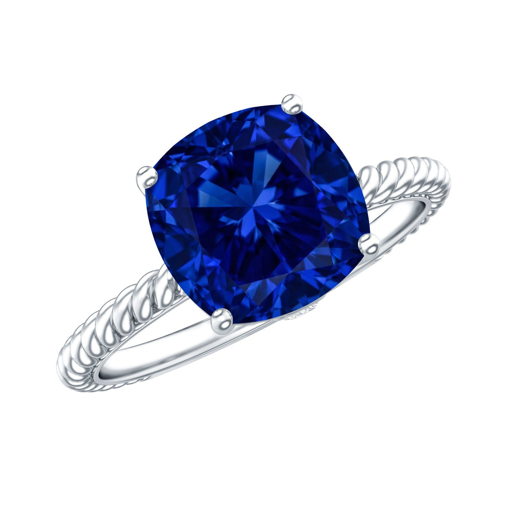 2.7 Carat Cushion Cut Lab Created Blue Sapphire Solitaire Engagement Ring