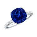 2.7 Carat Cushion Cut Lab Created Blue Sapphire Solitaire Engagement Ring