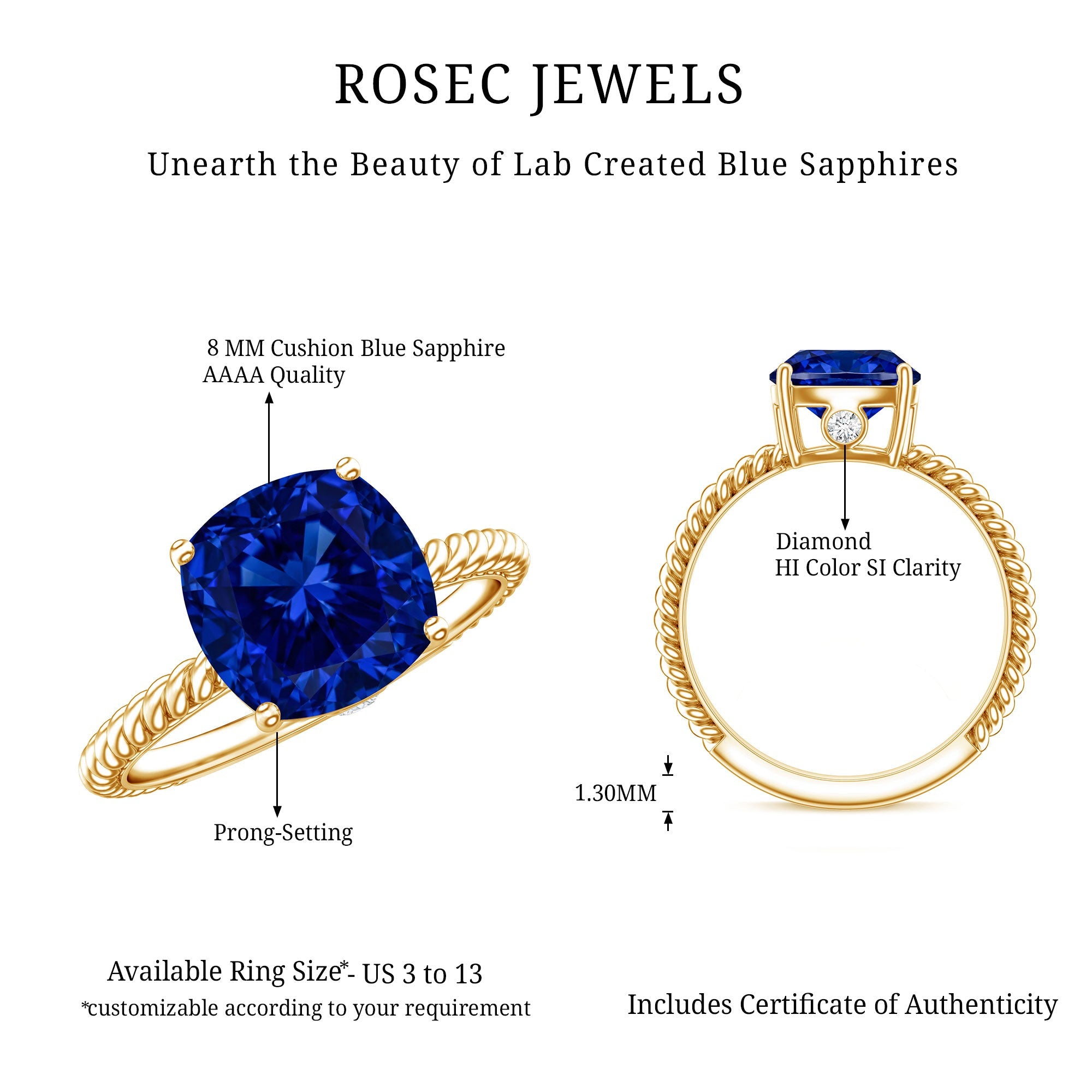 2.7 Carat Cushion Cut Lab Created Blue Sapphire Solitaire Engagement Ring