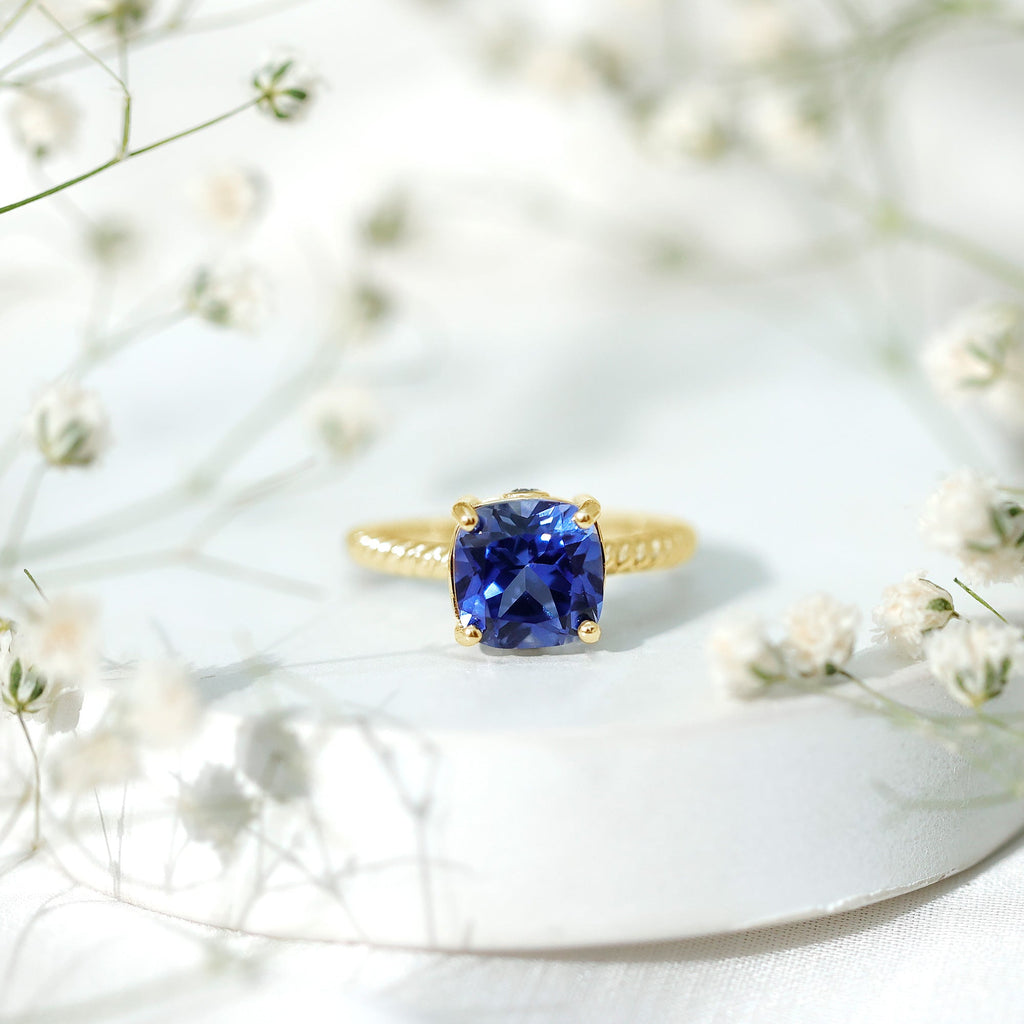 2.7 Carat Cushion Cut Lab Created Blue Sapphire Solitaire Engagement Ring