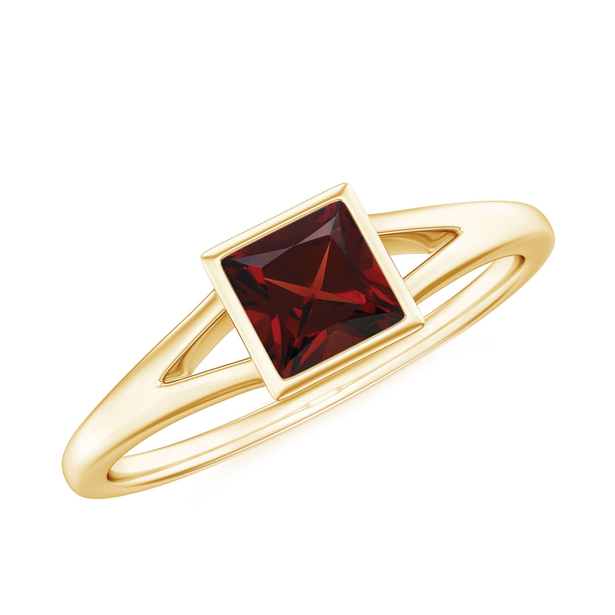 Genuine Garnet Princess Cut Engagement Ring with Split Shank