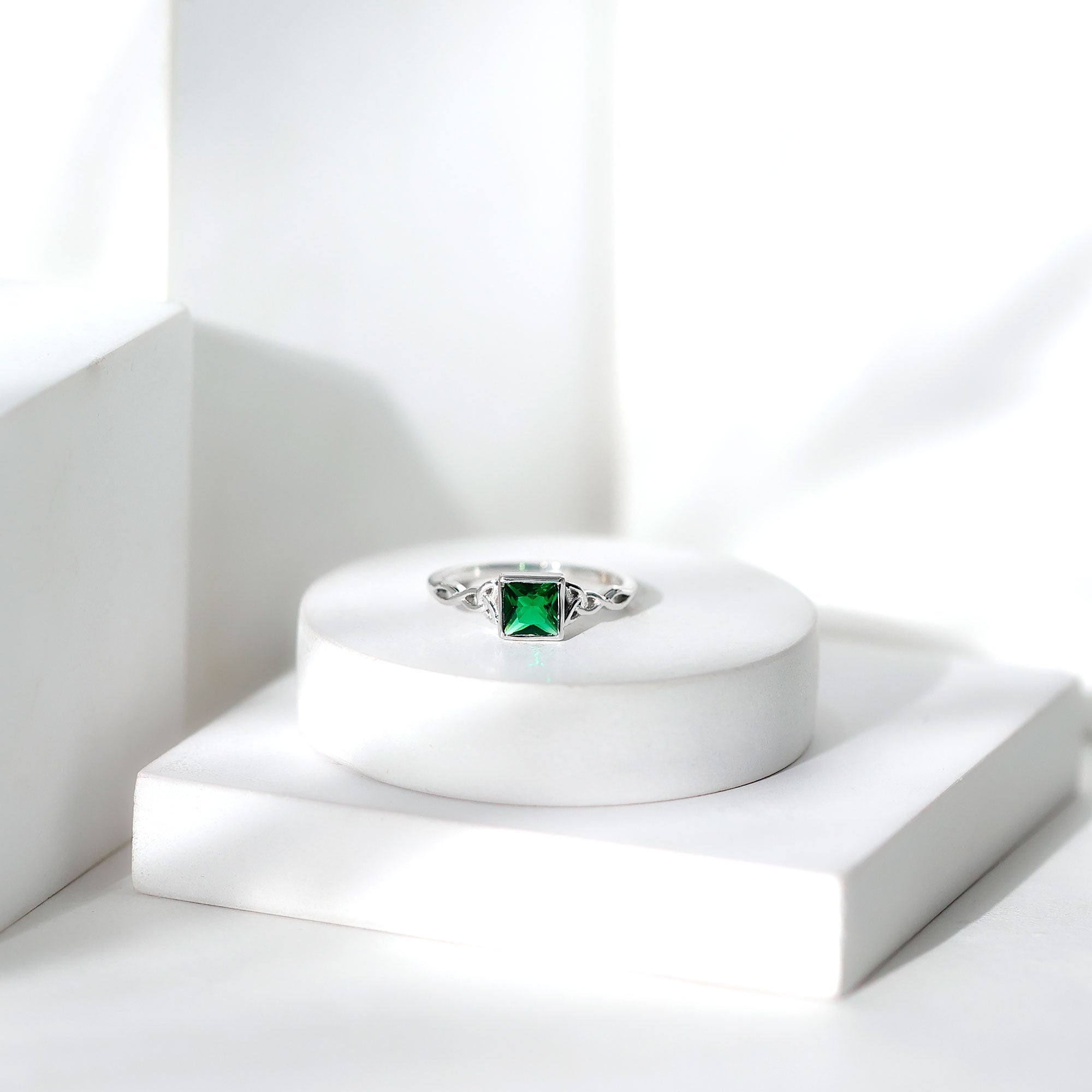 Certified Princess Cut Lab Grown Emerald Celtic Promise Ring