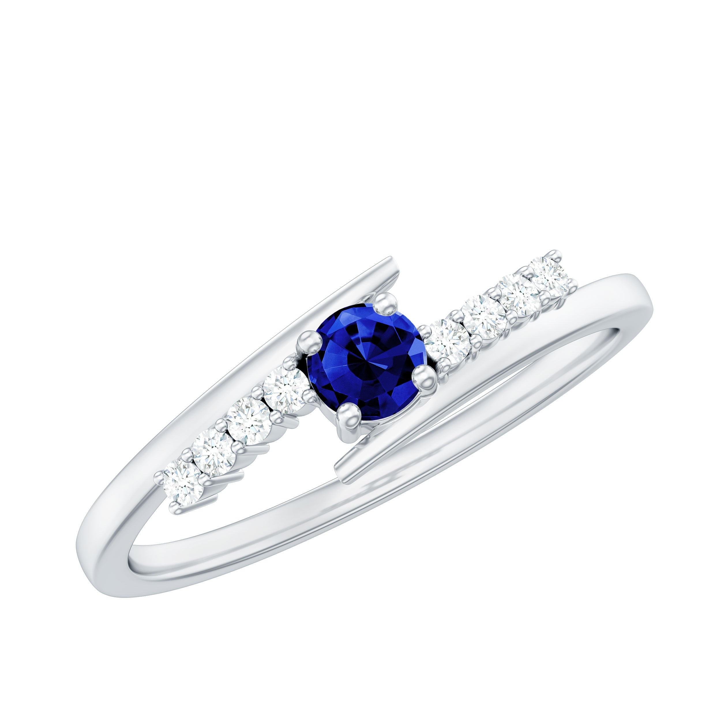 Certified 0.6 Ct Lab Grown Blue Sapphire Promise Ring with Diamond