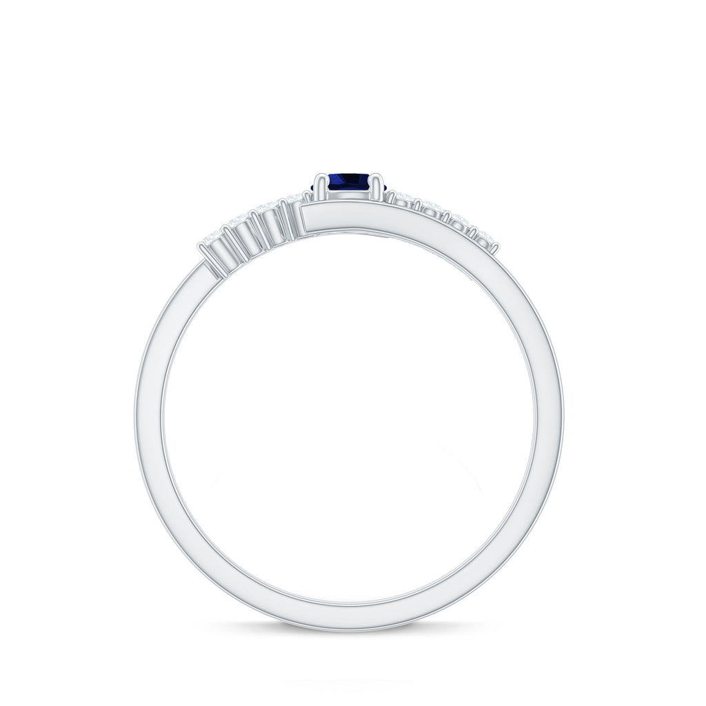 Certified 0.6 Ct Lab Grown Blue Sapphire Promise Ring with Diamond