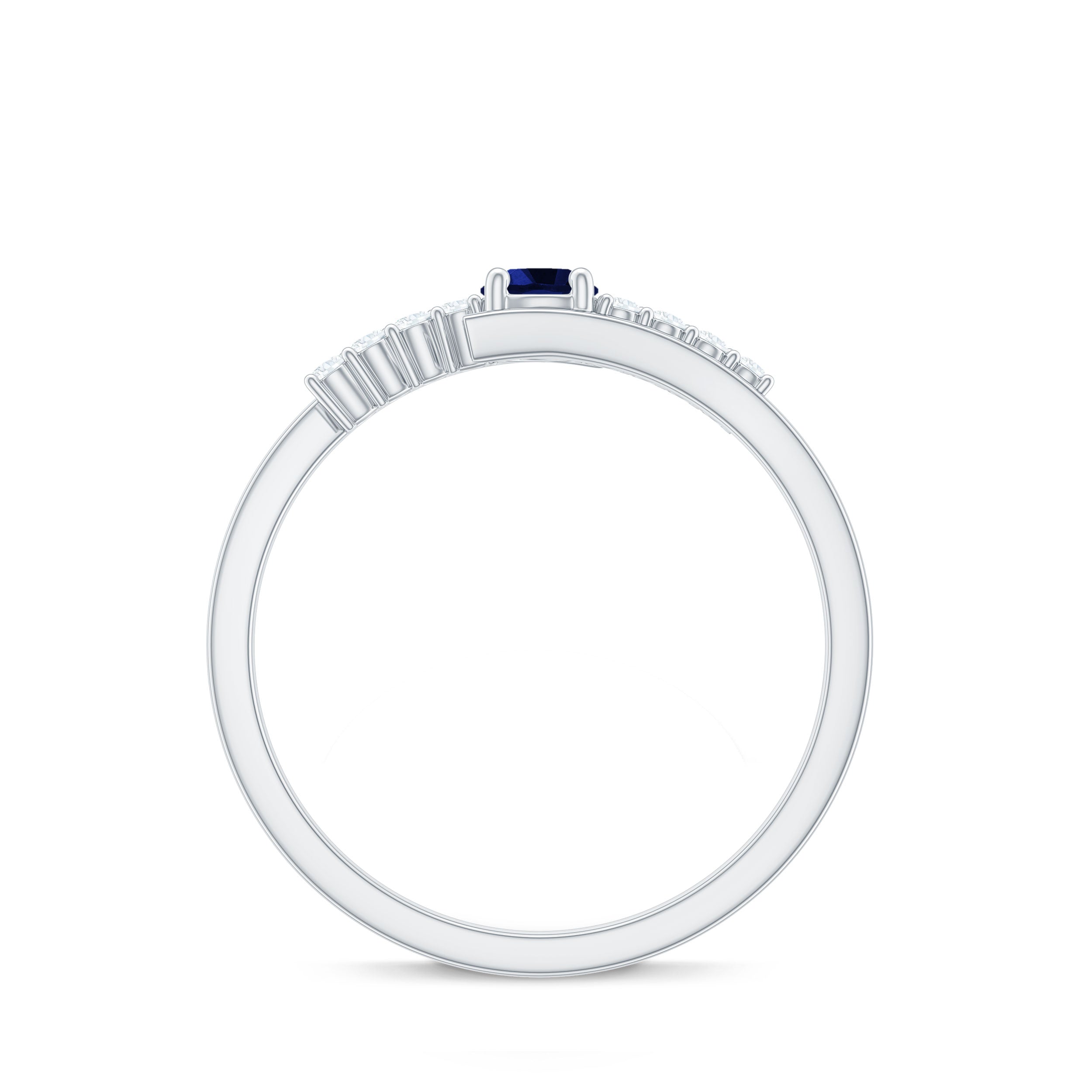 Certified 0.6 Ct Lab Grown Blue Sapphire Promise Ring with Diamond
