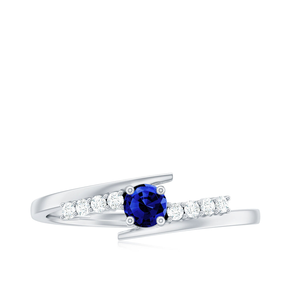 Certified 0.6 Ct Lab Grown Blue Sapphire Promise Ring with Diamond