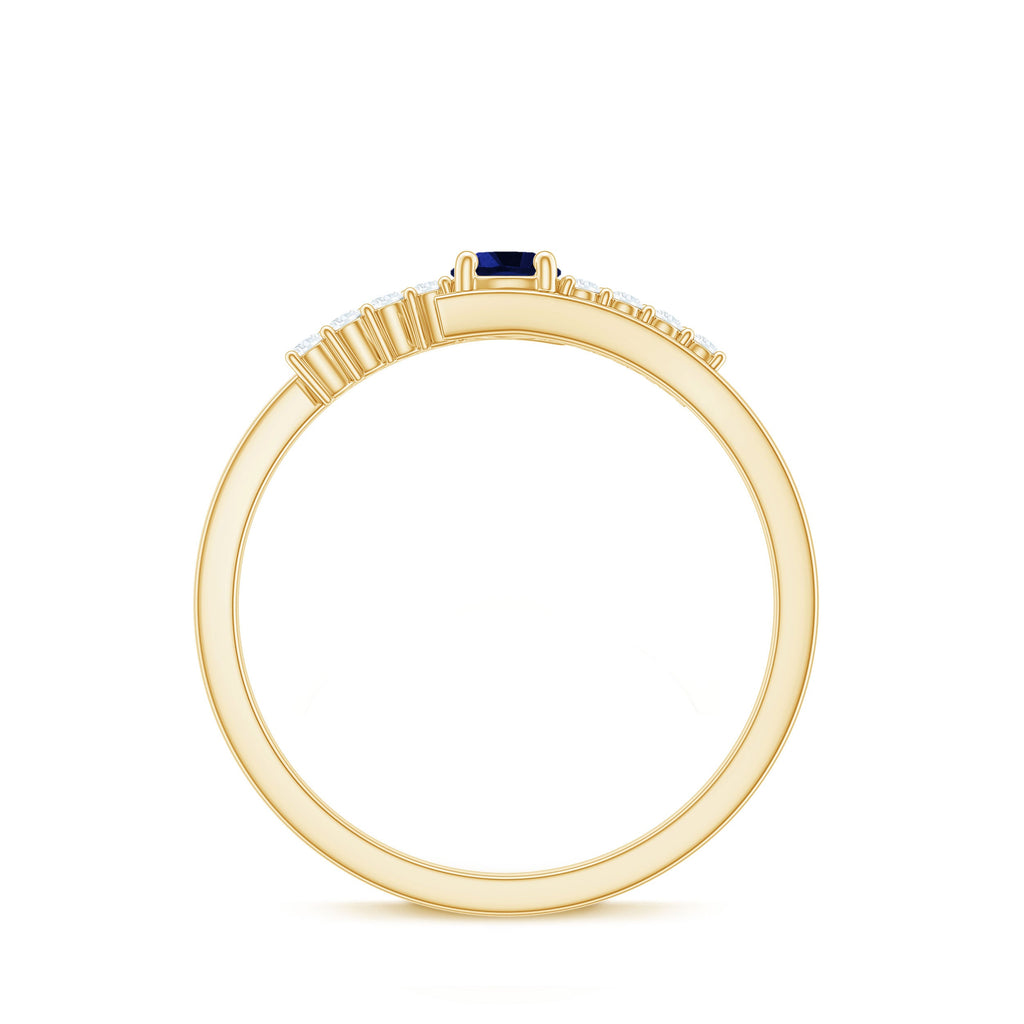 Certified 0.6 Ct Lab Grown Blue Sapphire Promise Ring with Diamond