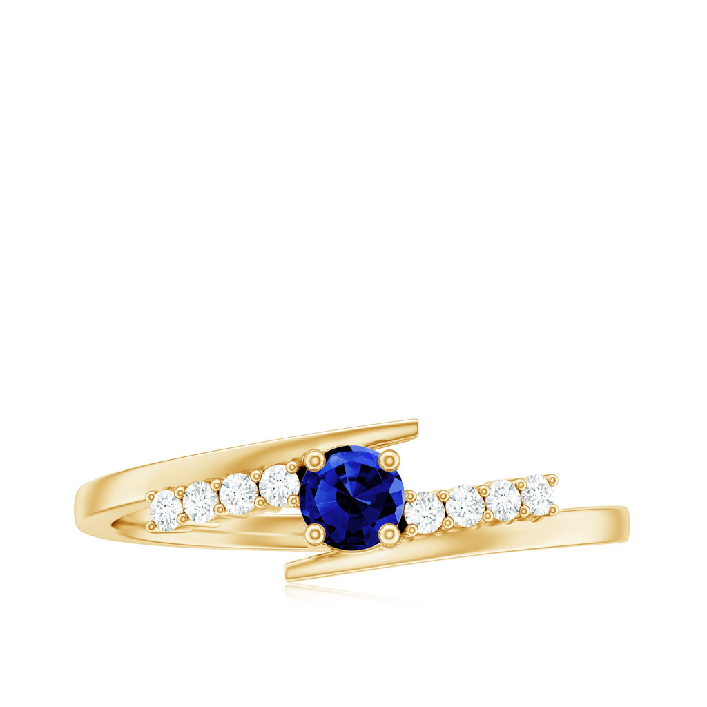 Certified 0.6 Ct Lab Grown Blue Sapphire Promise Ring with Diamond