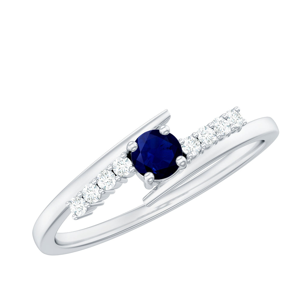 Real Blue Sapphire Promise Ring with Diamond Bypass Shank