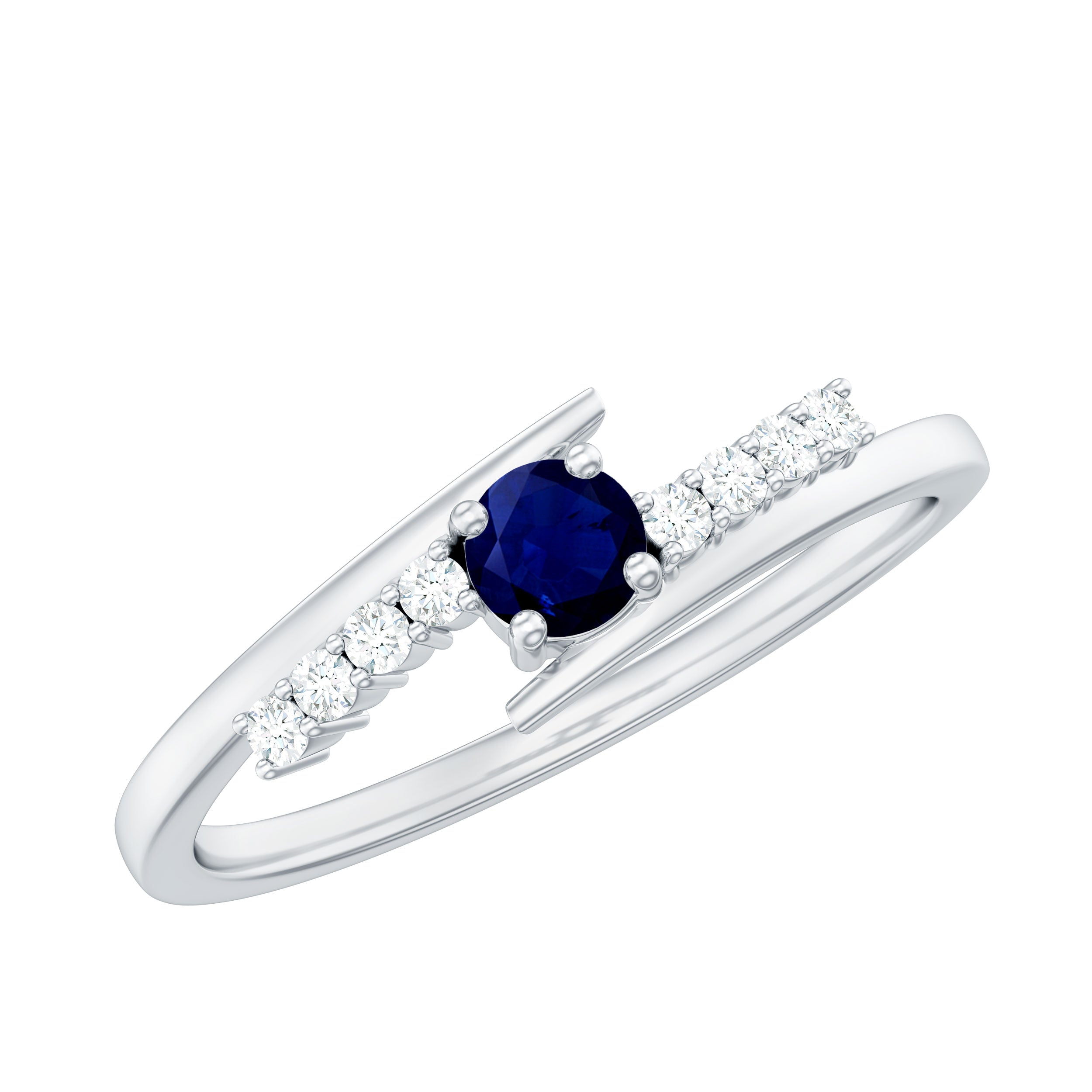 Real Blue Sapphire Promise Ring with Diamond Bypass Shank
