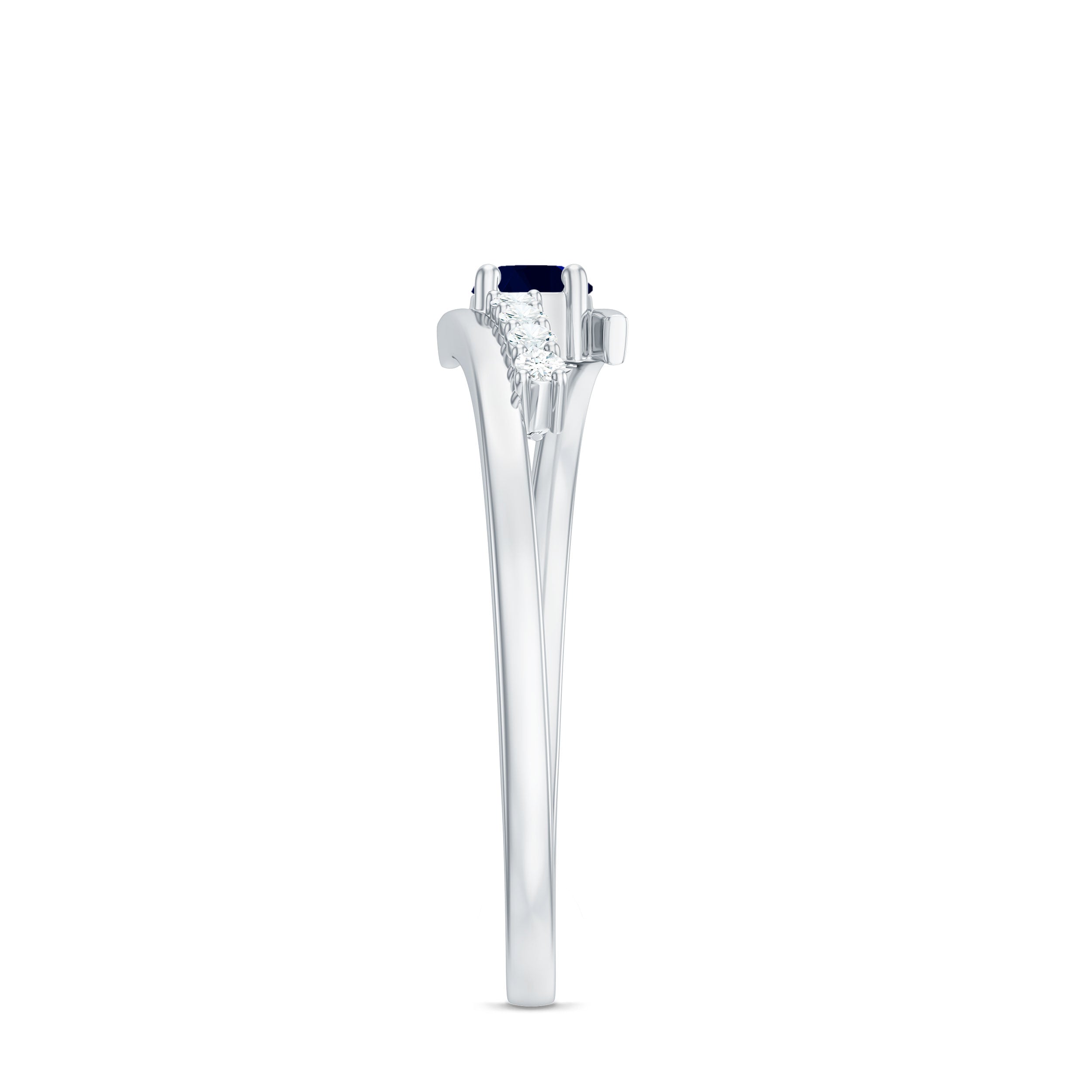 Real Blue Sapphire Promise Ring with Diamond Bypass Shank