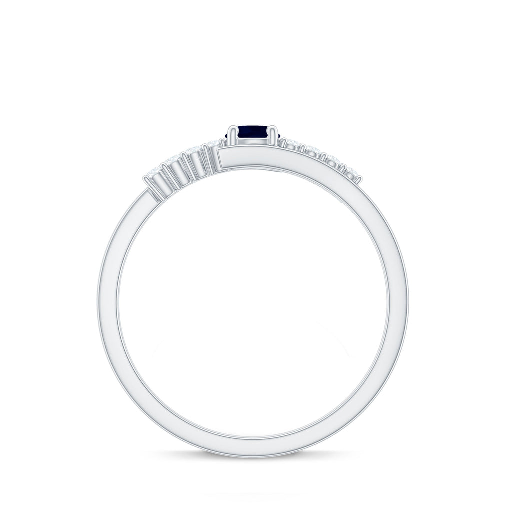 Real Blue Sapphire Promise Ring with Diamond Bypass Shank