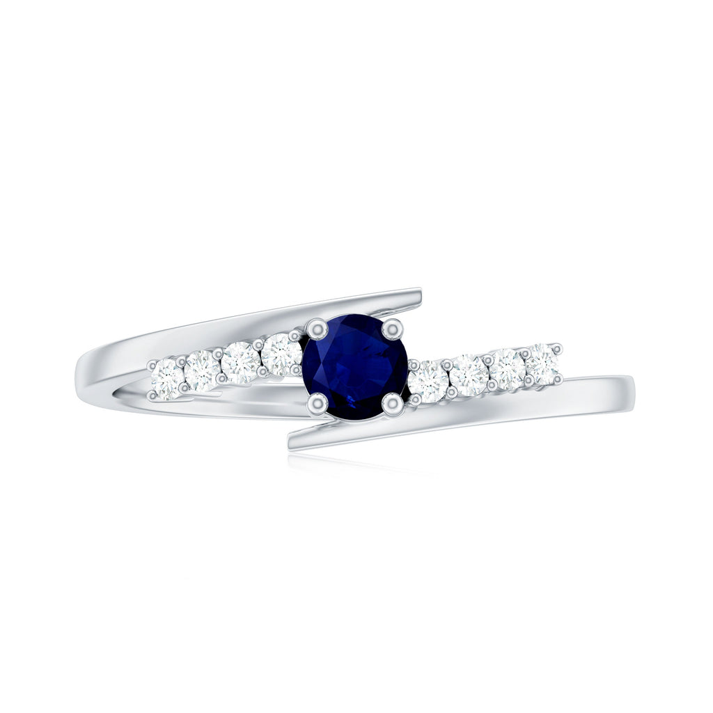 Real Blue Sapphire Promise Ring with Diamond Bypass Shank