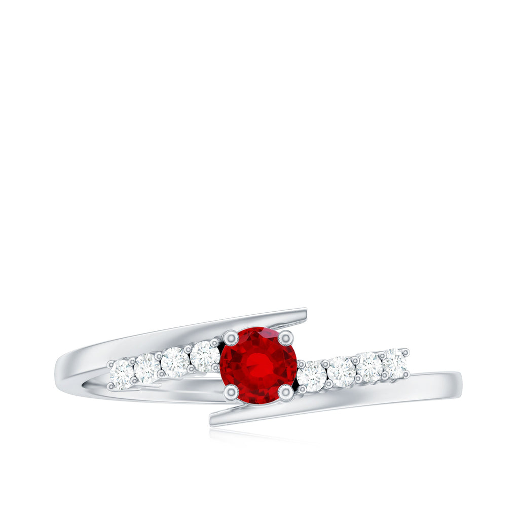 Lab Created Ruby and Diamond Promise Ring in Bypass Shank