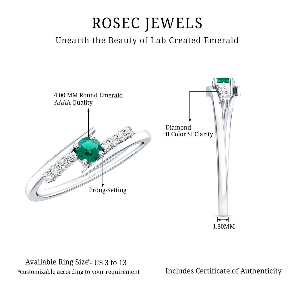 Certified Lab Grown Emerald Diamond Simple Promise Ring with Bypass Shank