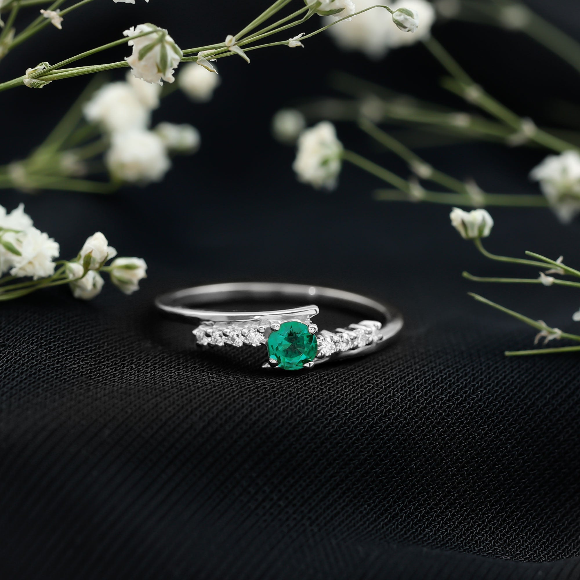 Certified Lab Grown Emerald Diamond Simple Promise Ring with Bypass Shank