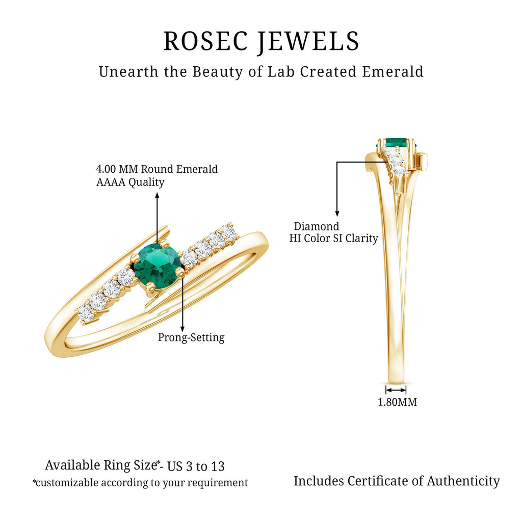 Certified Lab Grown Emerald Diamond Simple Promise Ring with Bypass Shank