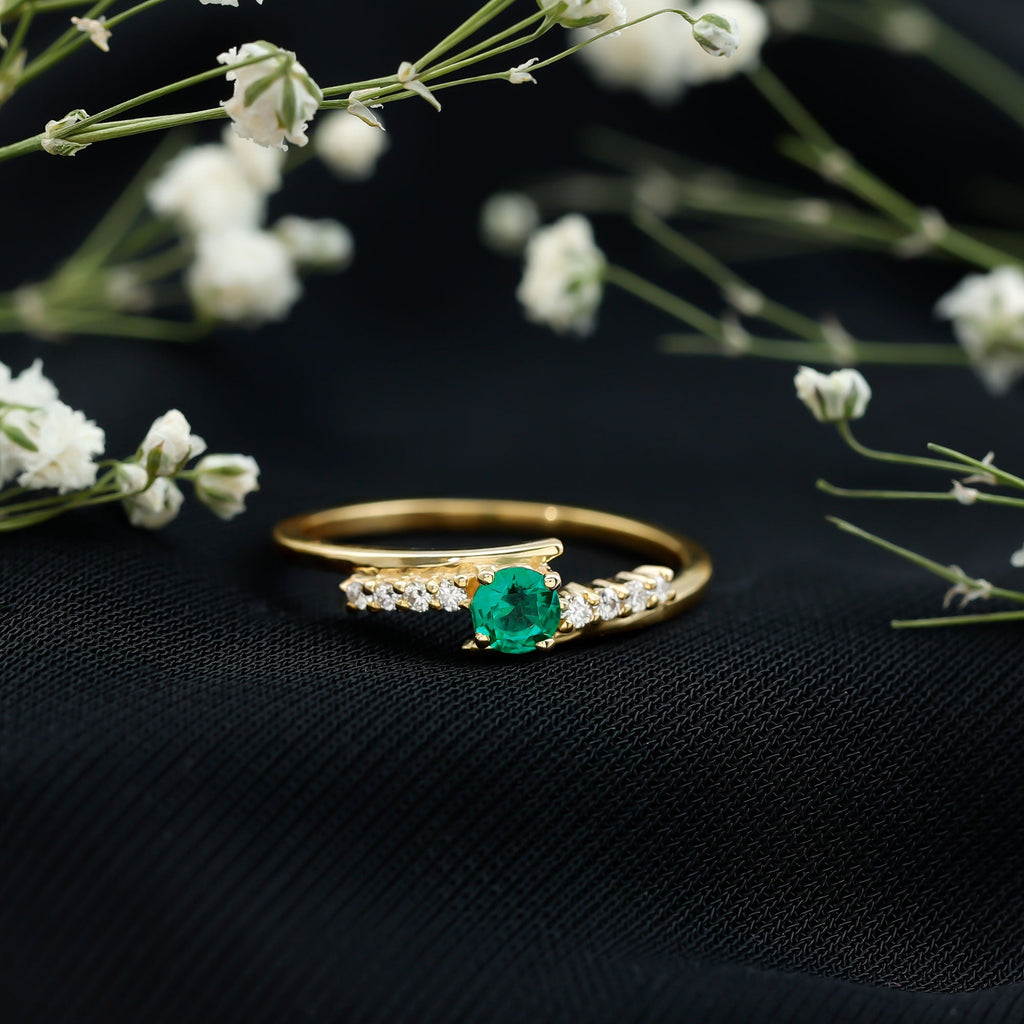 Certified Lab Grown Emerald Diamond Simple Promise Ring with Bypass Shank