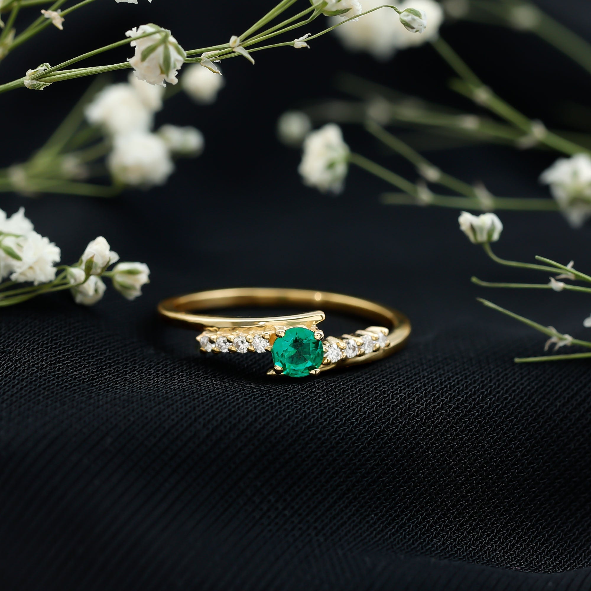 Certified Lab Grown Emerald Diamond Simple Promise Ring with Bypass Shank