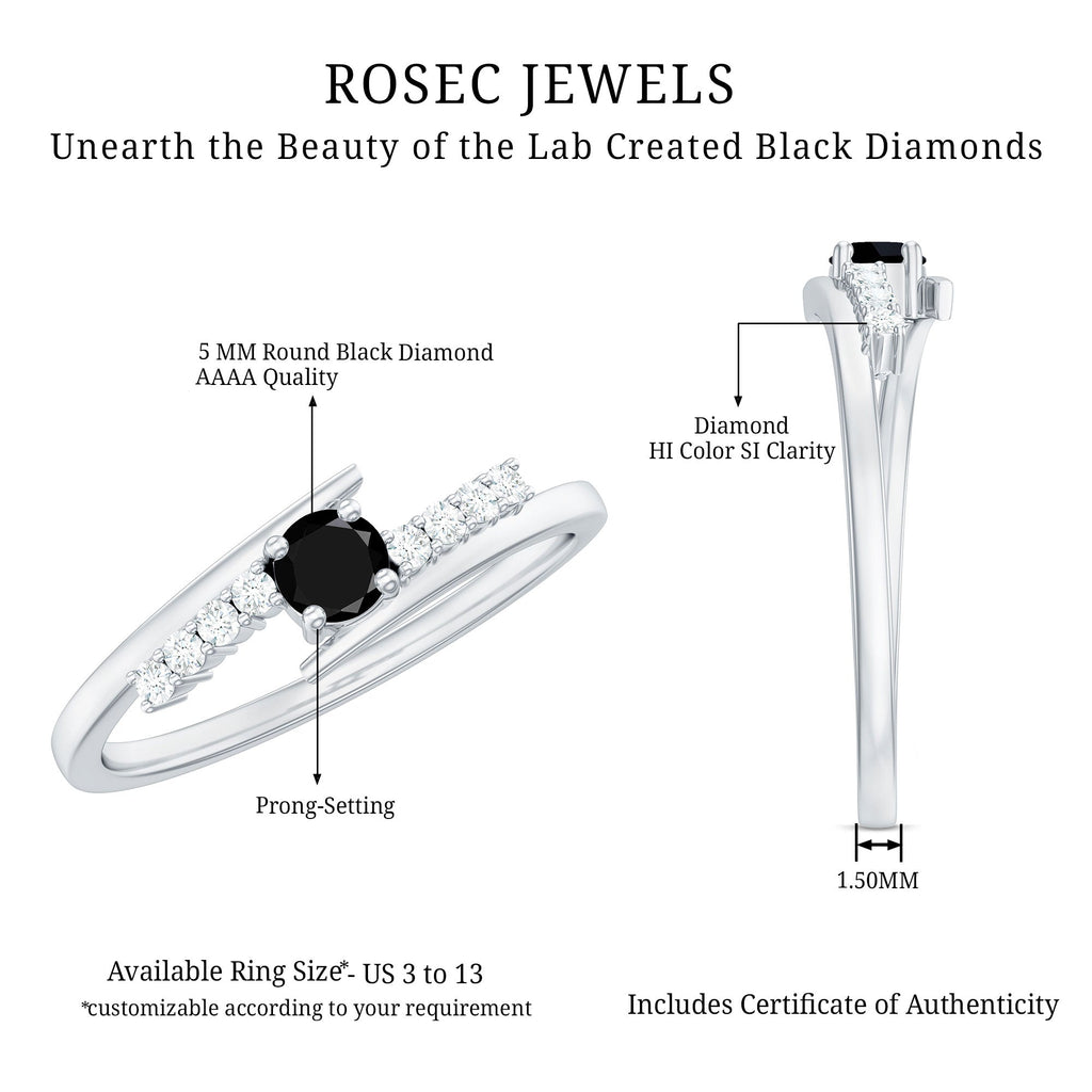Minimal Round Created Black Diamond and Diamond Bypass Promise Ring