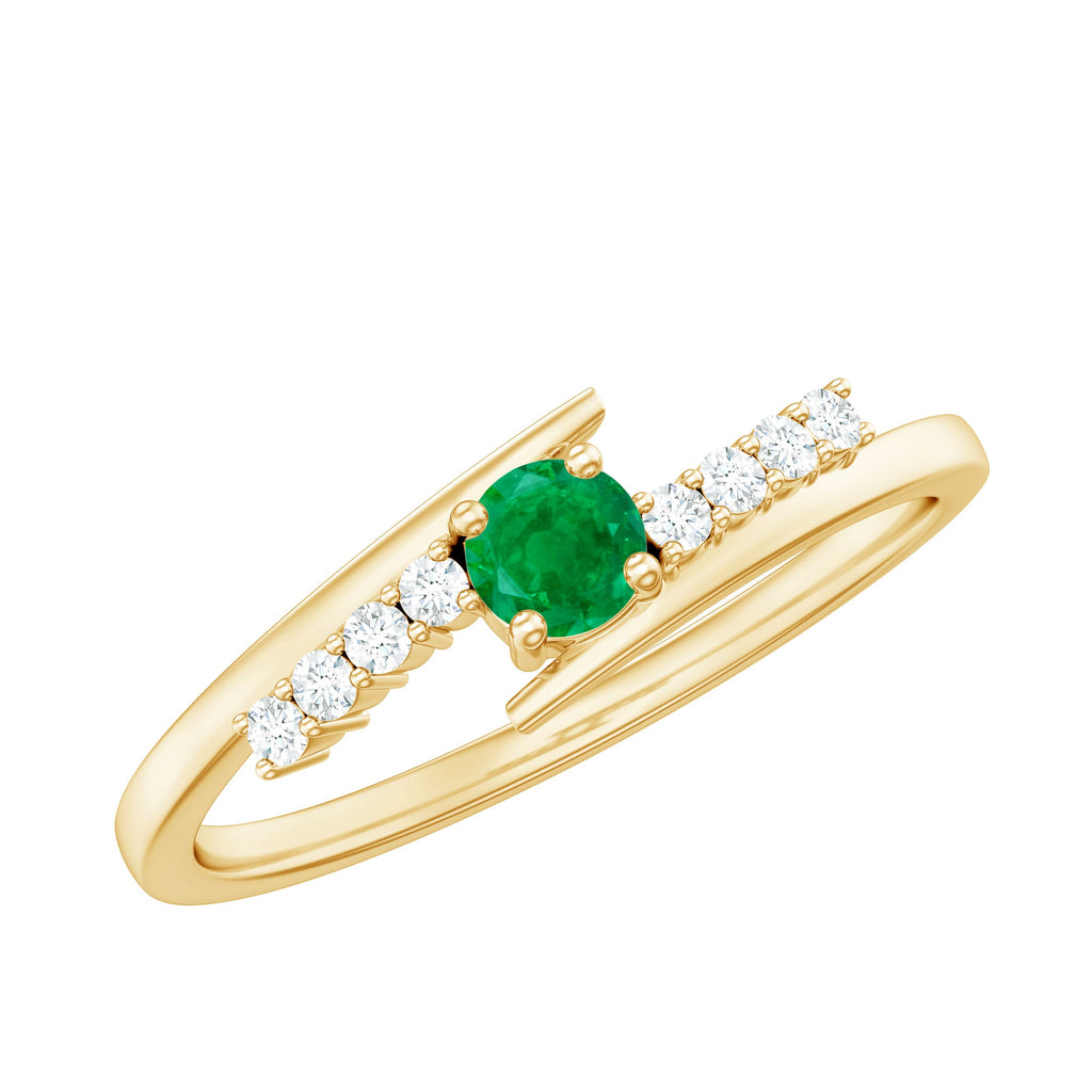 Real Emerald and Diamond Promise Ring with Bypass Shank