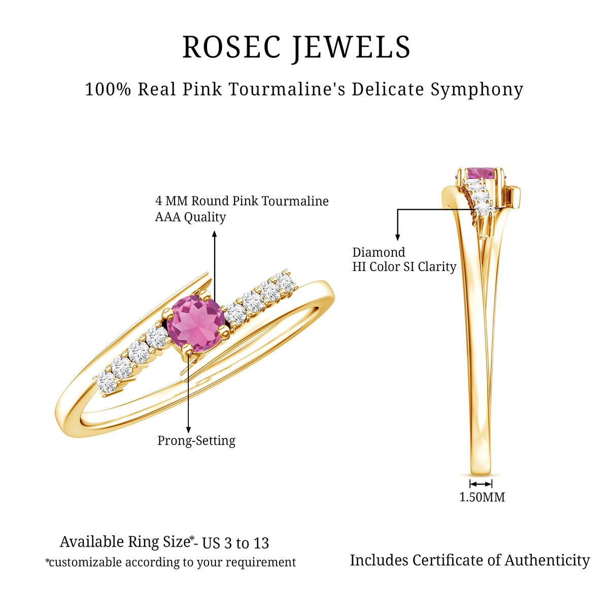 Minimal Pink Tourmaline and Diamond Bypass Promise Ring