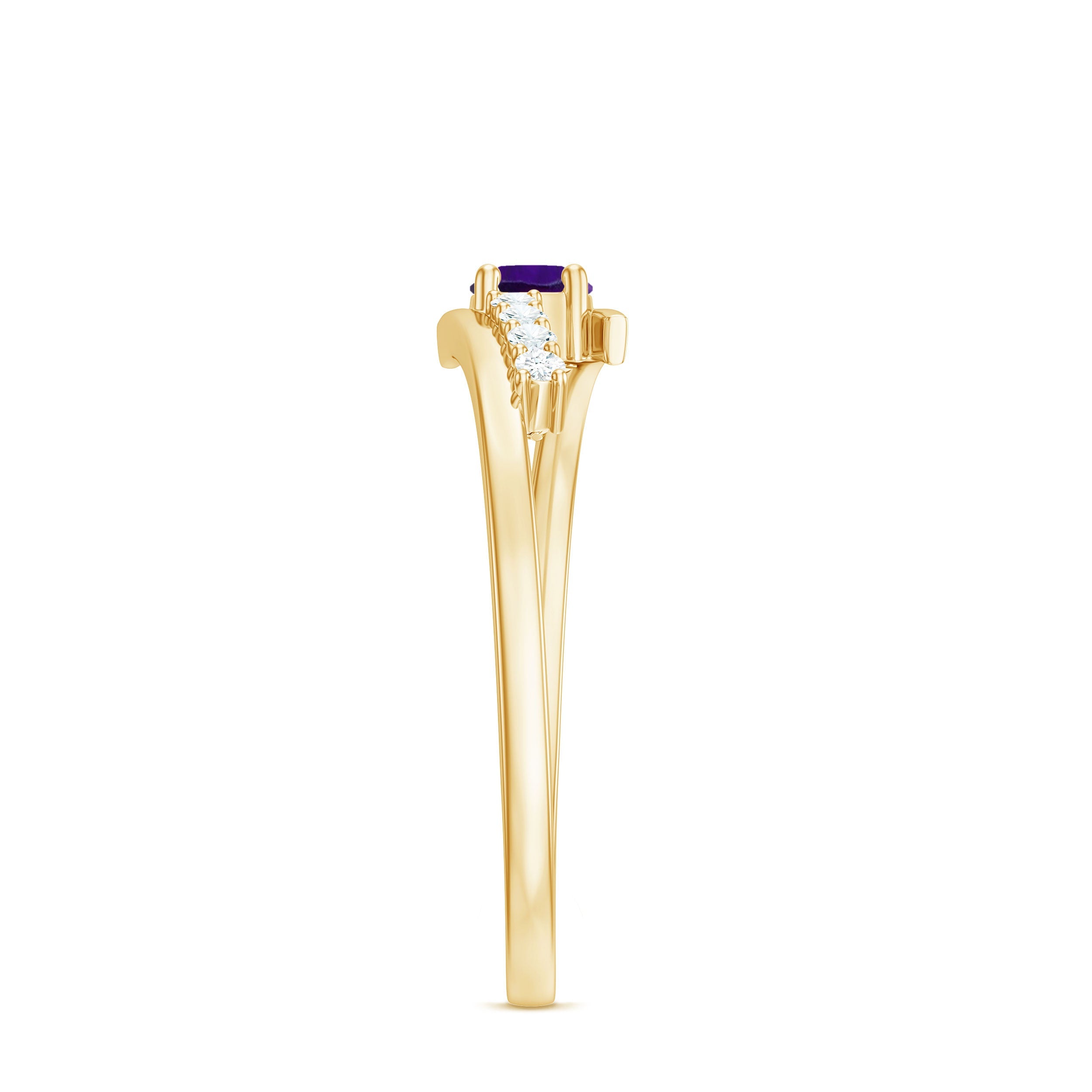 Real Amethyst and Diamond Bypass Promise Ring with Certificate