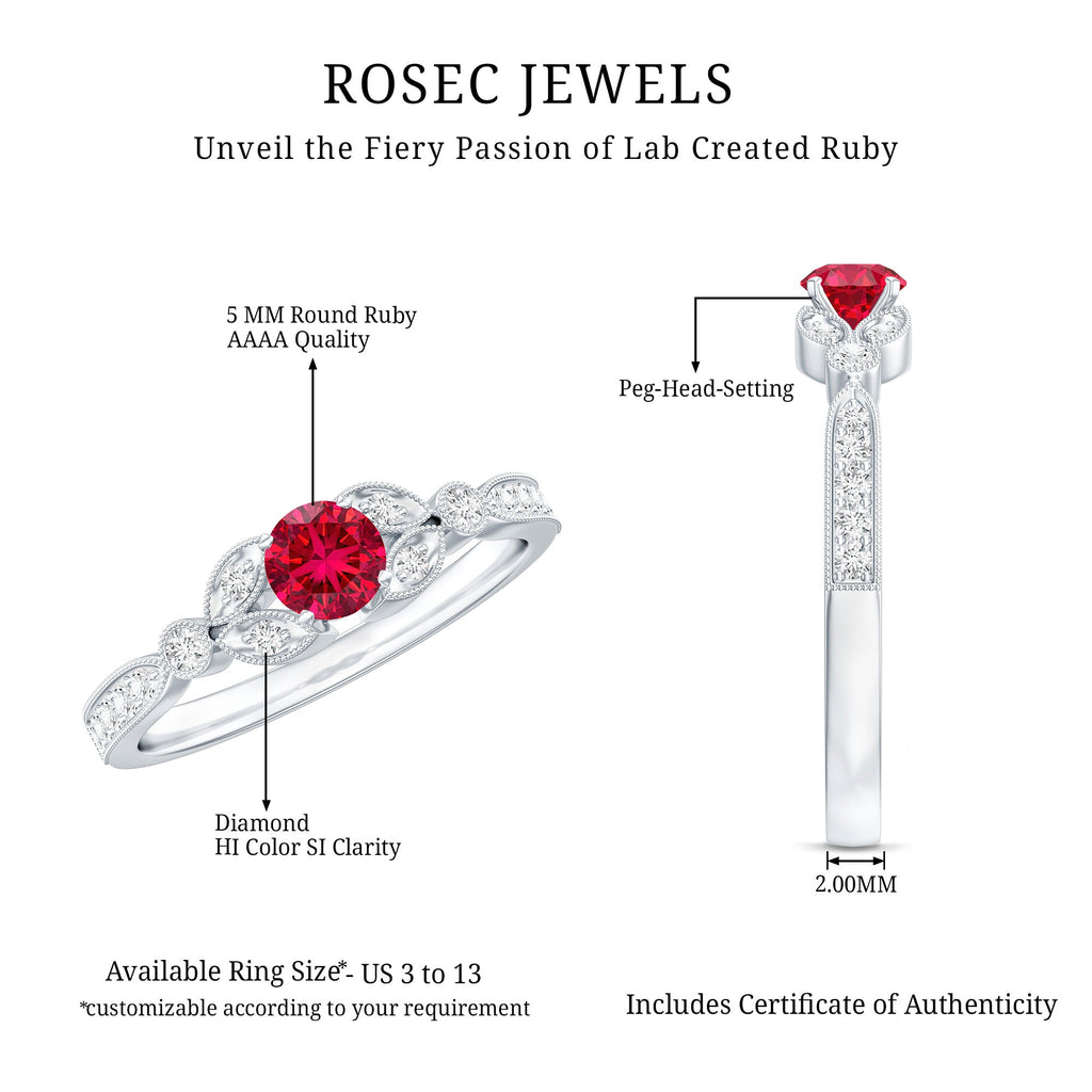 Lab-Lab Grown Ruby and Diamond Minimal Promise Ring