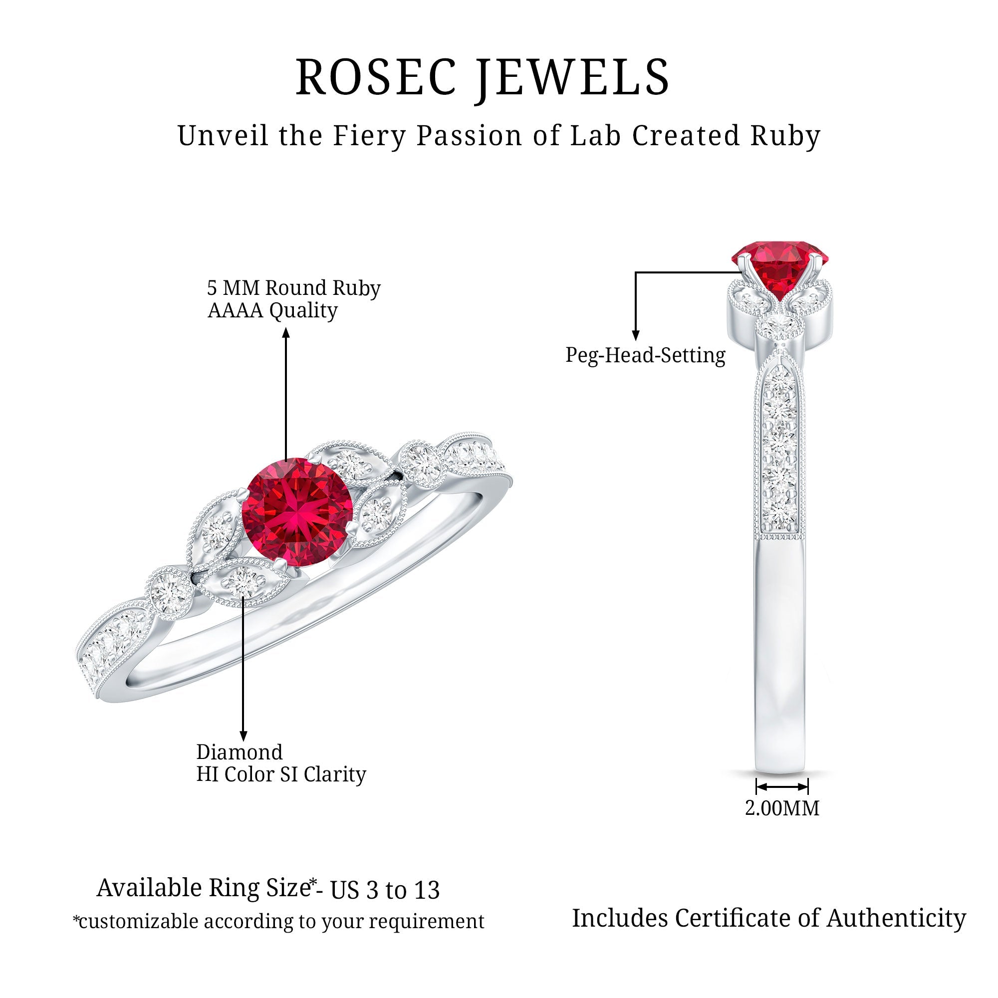 Lab-Lab Grown Ruby and Diamond Minimal Promise Ring