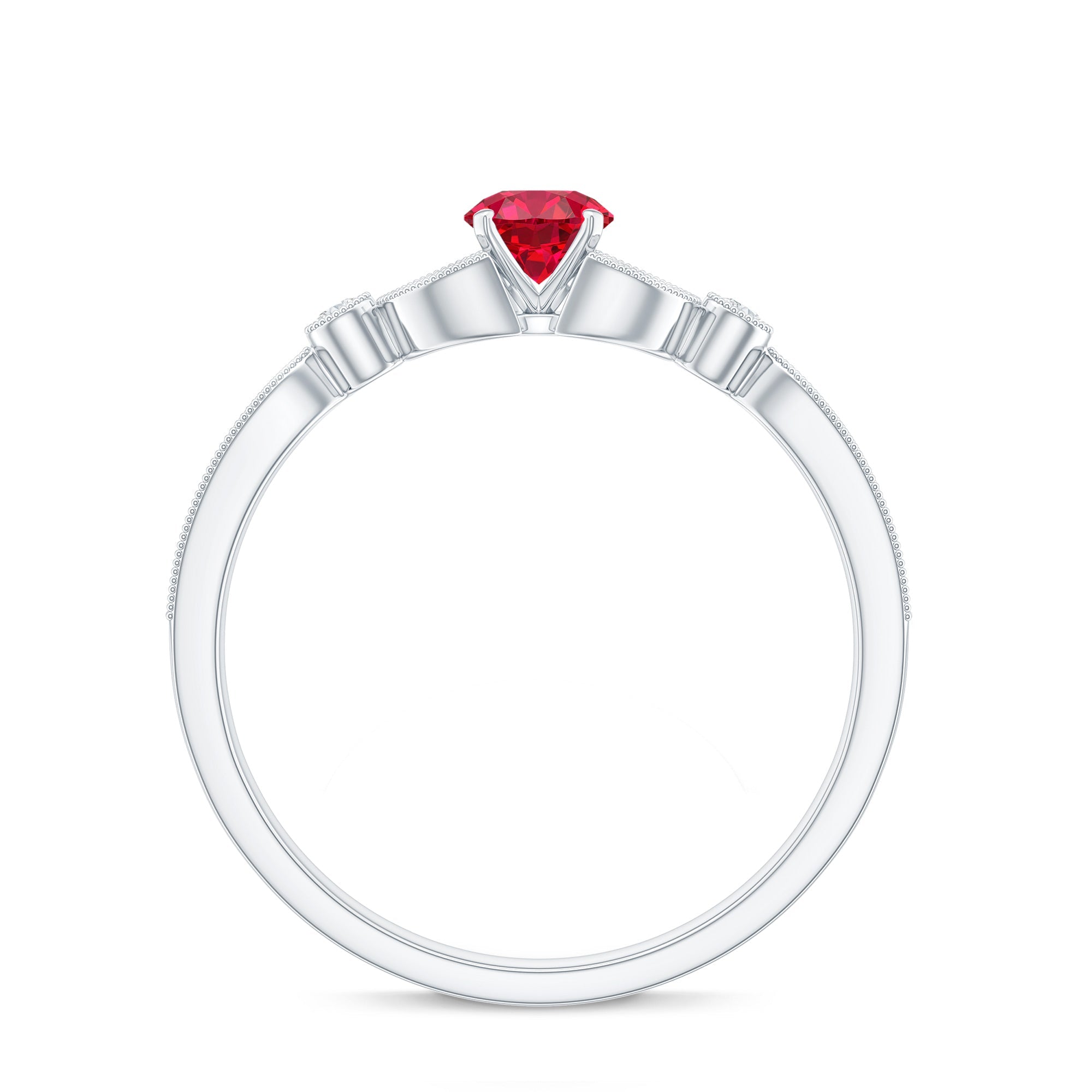 Lab-Lab Grown Ruby and Diamond Minimal Promise Ring