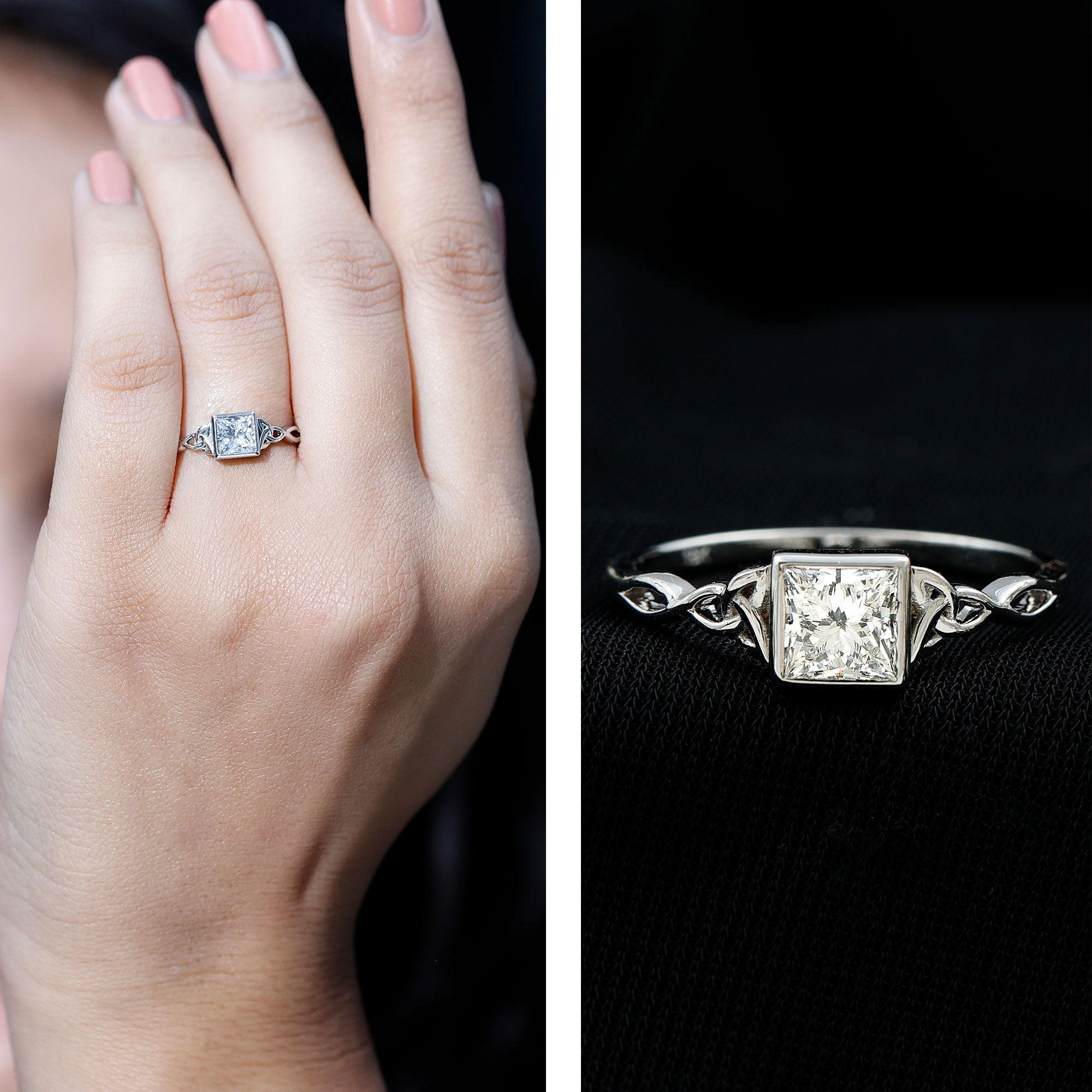 Princess Cut Moissanite Promise Ring in Bezel Setting
