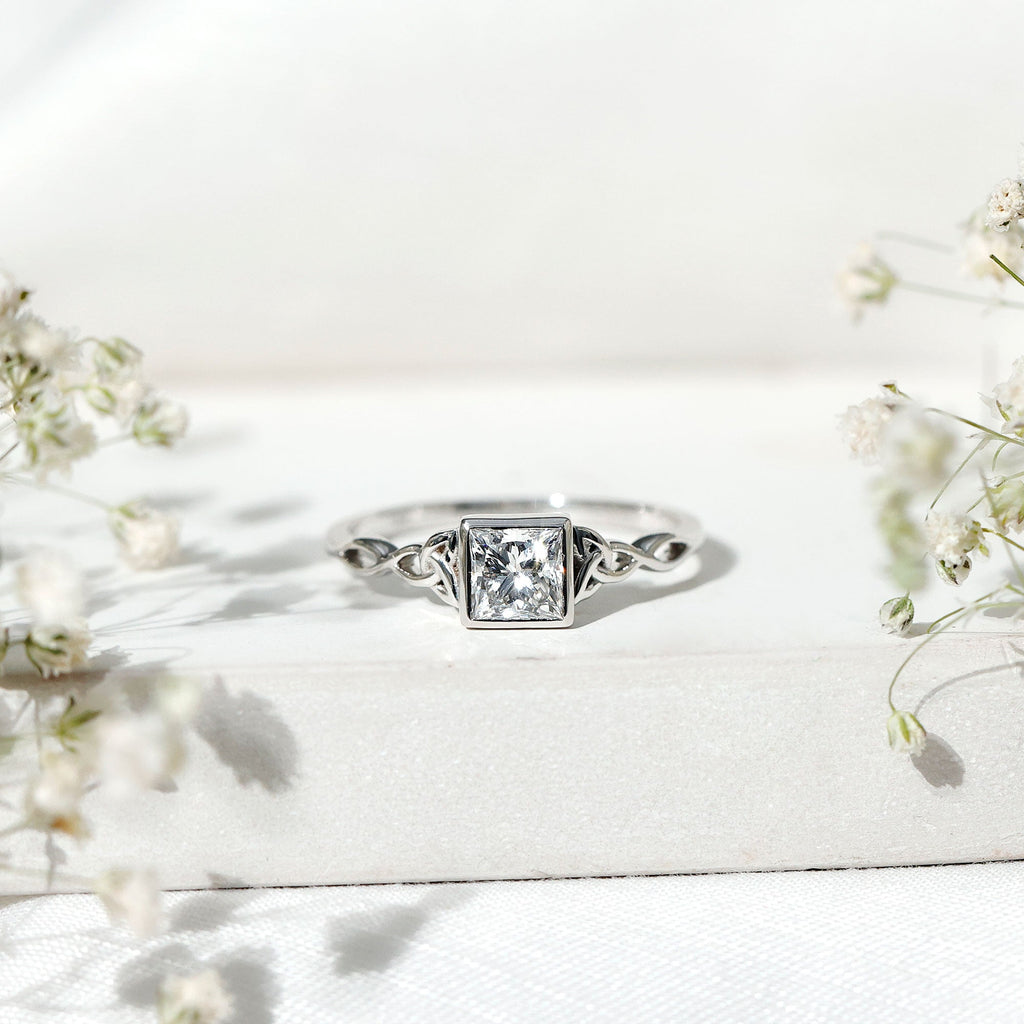 Princess Cut Moissanite Promise Ring in Bezel Setting