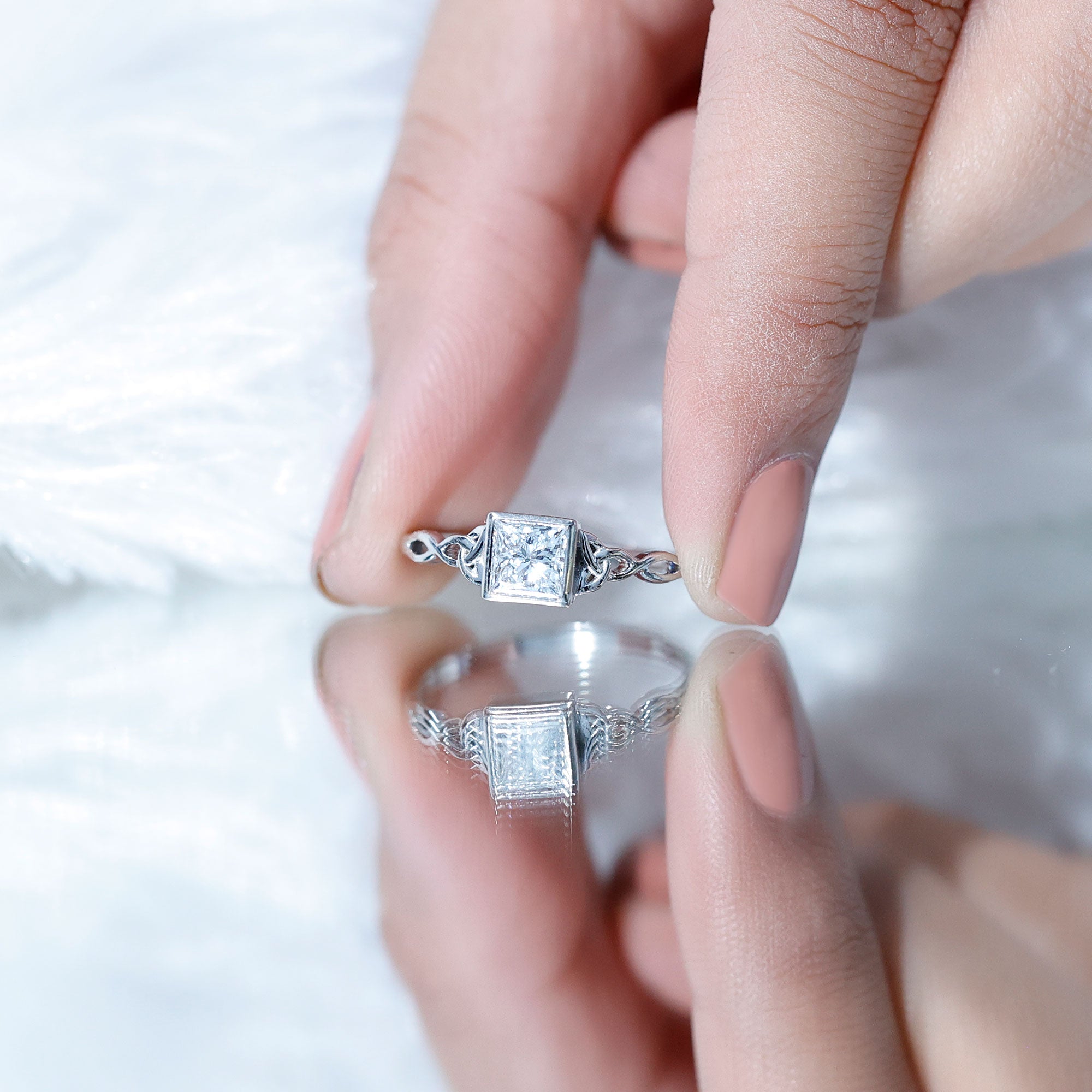 Princess Cut Moissanite Promise Ring in Bezel Setting