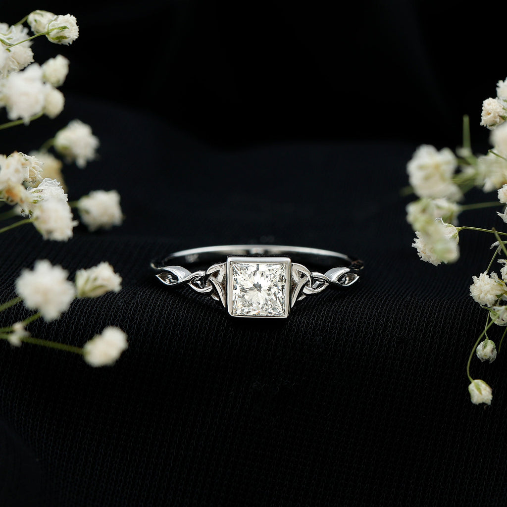 Princess Cut Moissanite Promise Ring in Bezel Setting