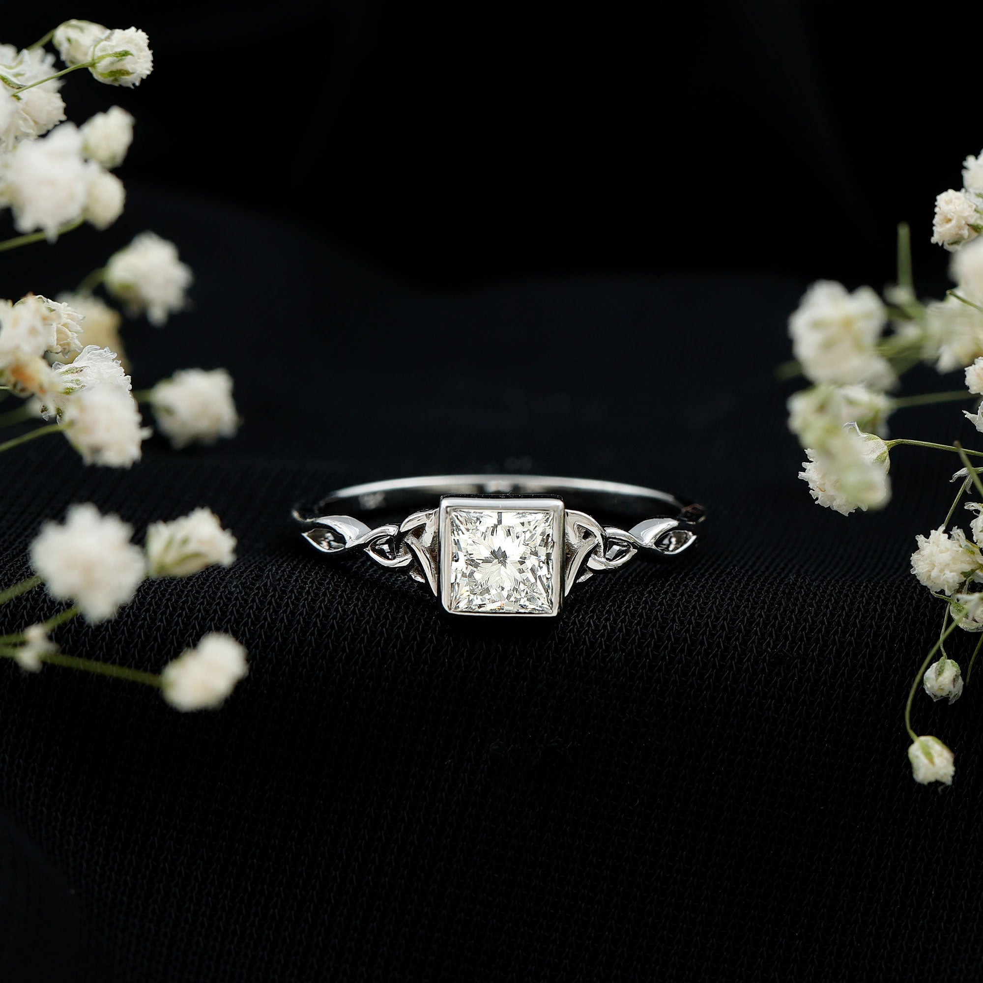 Princess Cut Moissanite Promise Ring in Bezel Setting