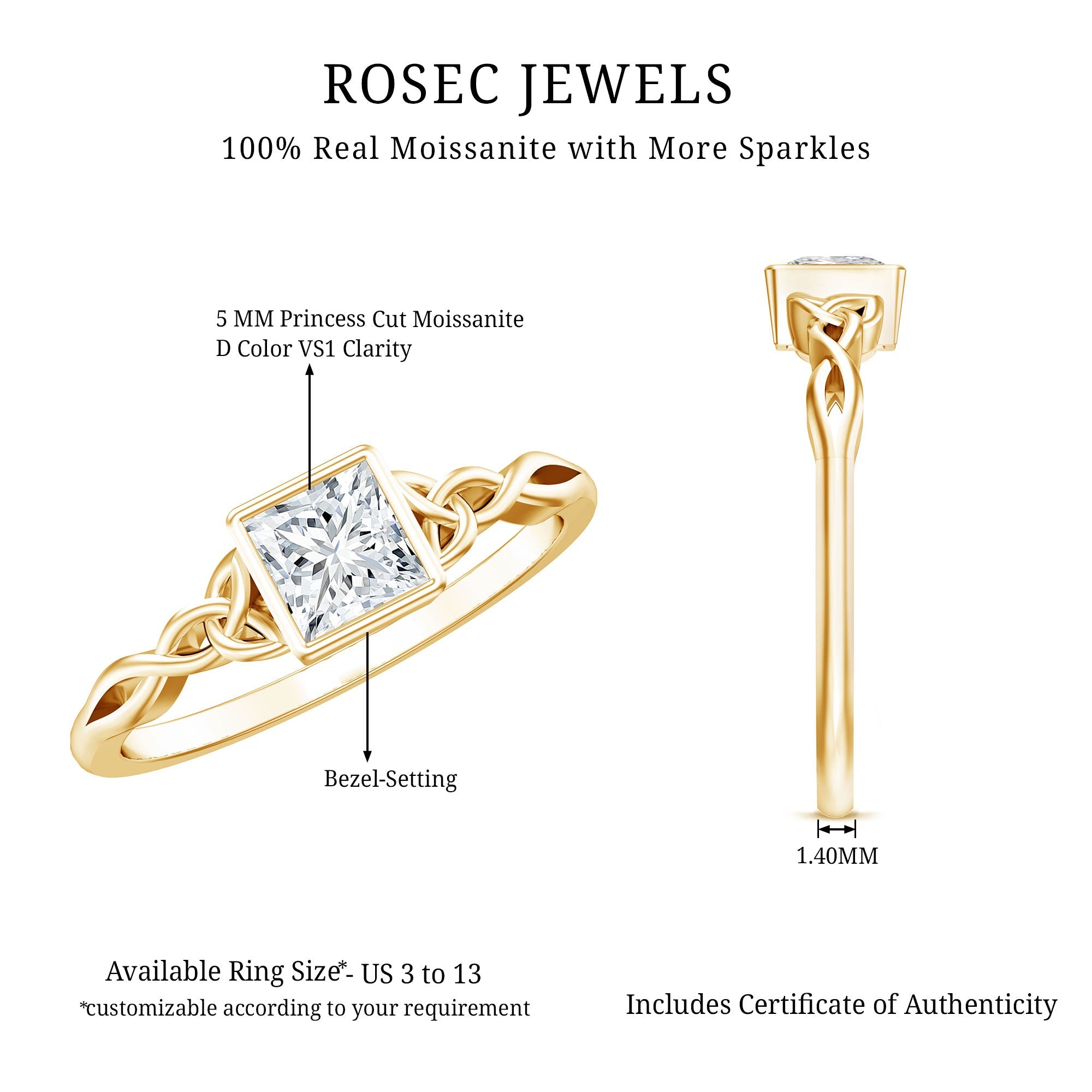 Princess Cut Moissanite Promise Ring in Bezel Setting