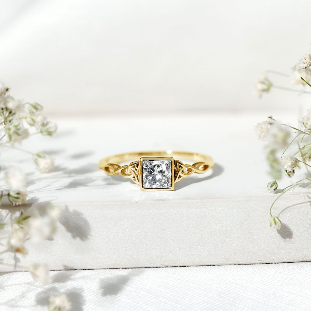 Princess Cut Moissanite Promise Ring in Bezel Setting