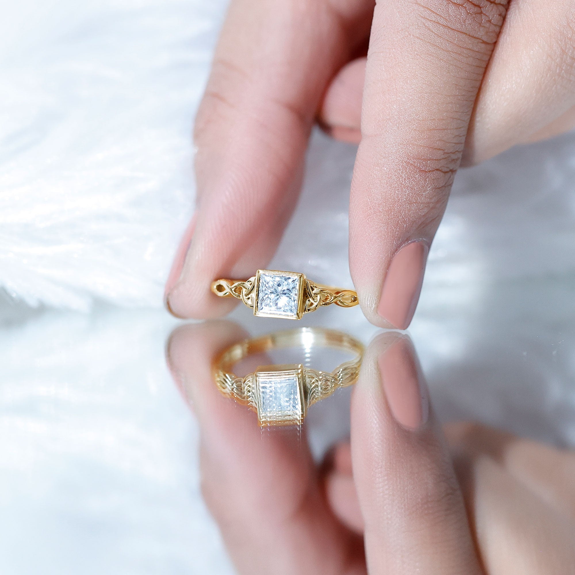 Princess Cut Moissanite Promise Ring in Bezel Setting