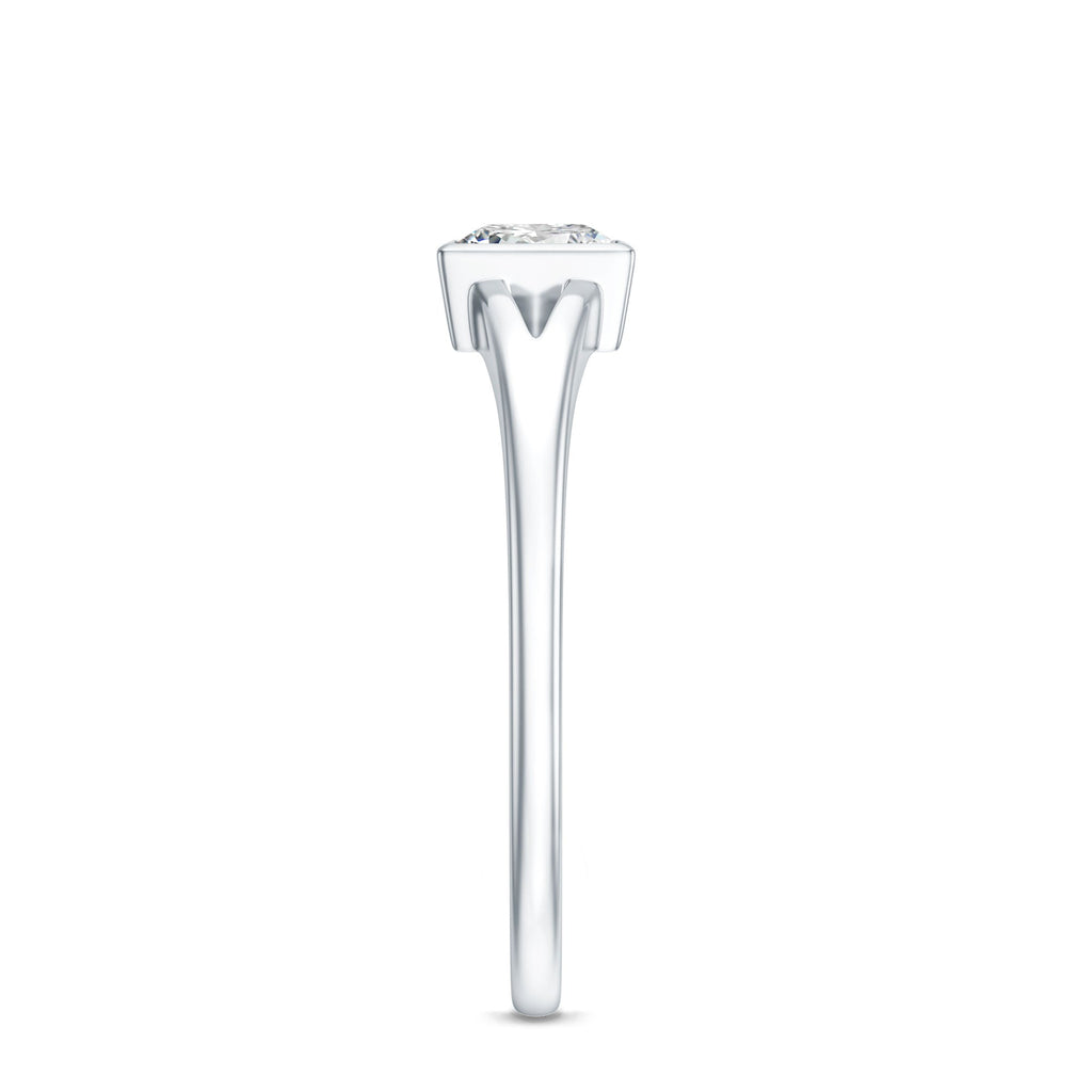 Bezel Set Princess Cut Moissanite Solitaire Promise Ring in Split Shank