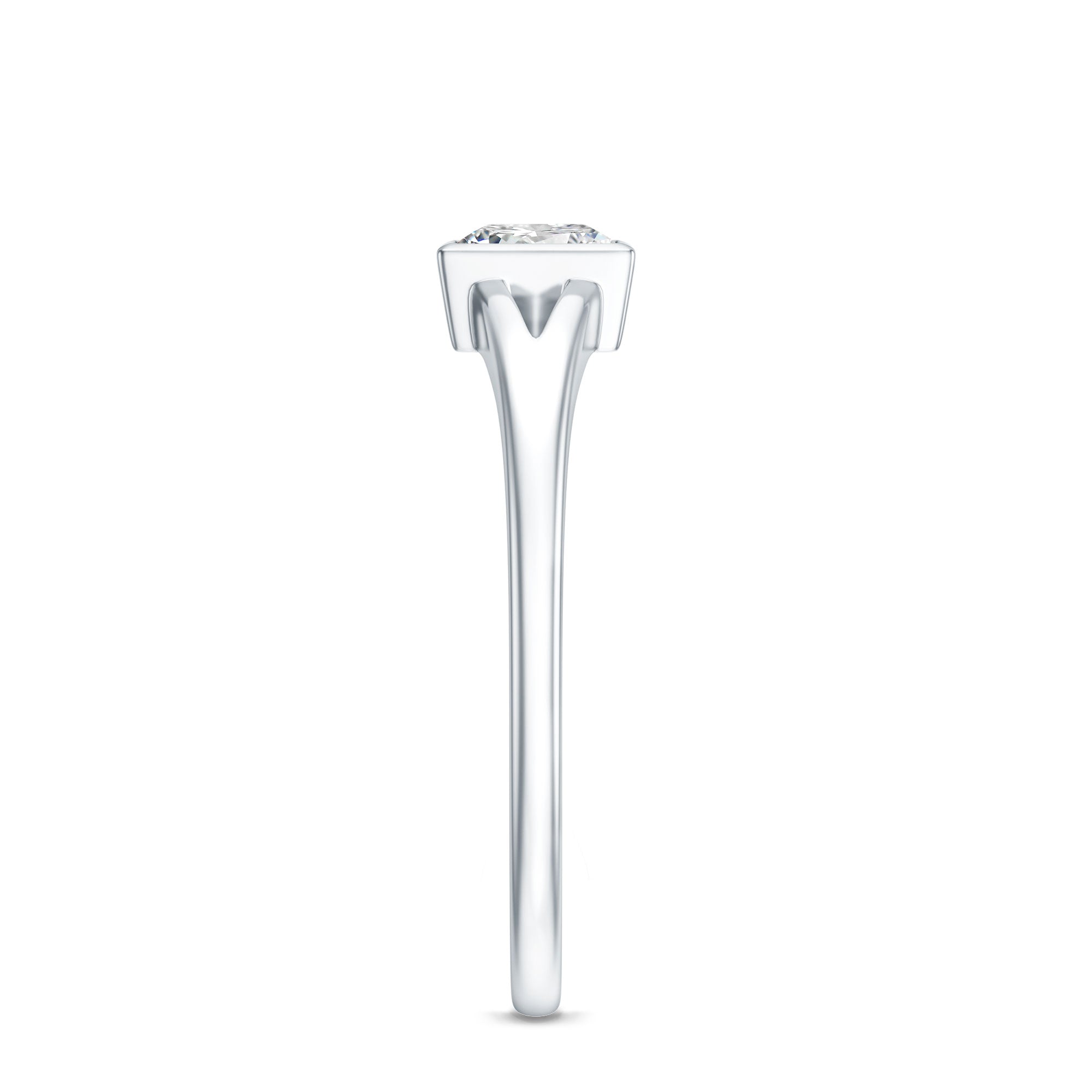 Bezel Set Princess Cut Moissanite Solitaire Promise Ring in Split Shank