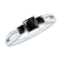 Princess Cut Black Onyx 3 Stone Promise Ring with Diamond