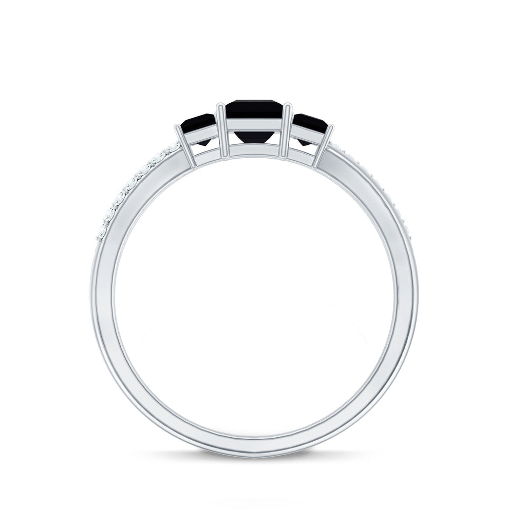 Princess Cut Black Onyx 3 Stone Promise Ring with Diamond